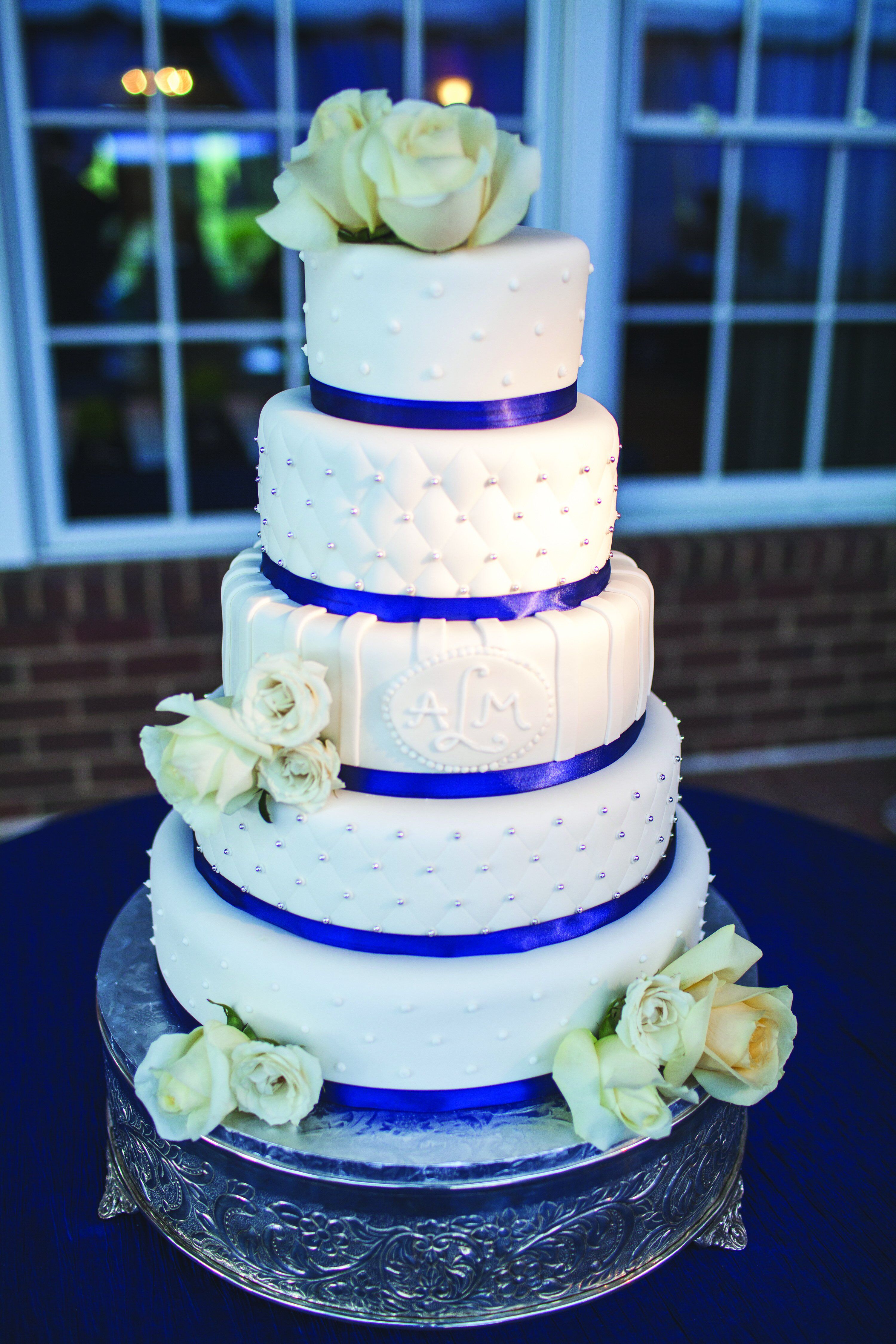 Navy Blue And White Wedding Cake 7471