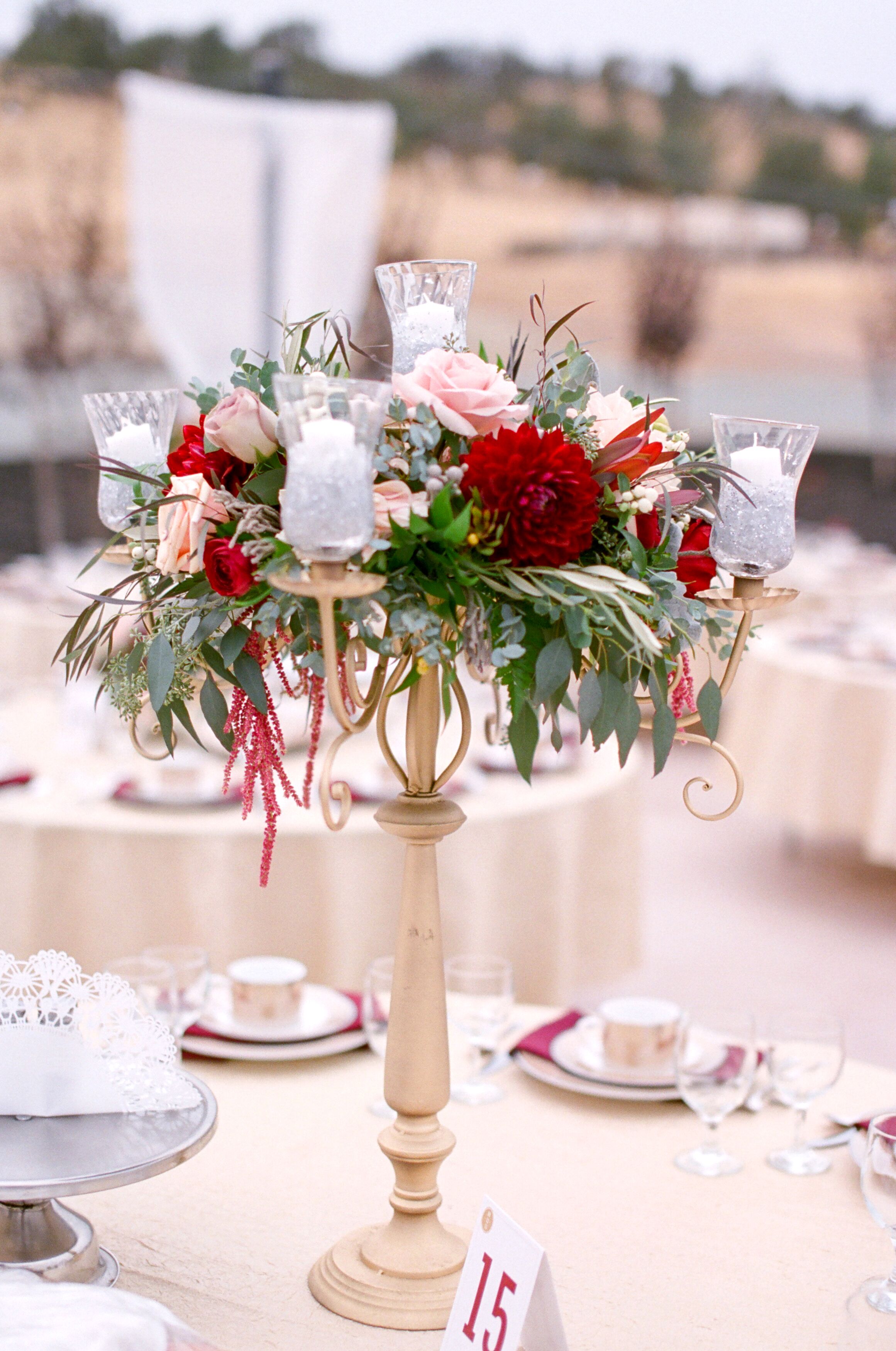 Elegant, Gold Candelabra Centerpieces