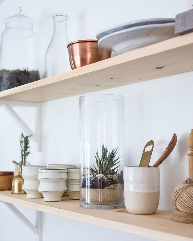 modern shelving in kitchen