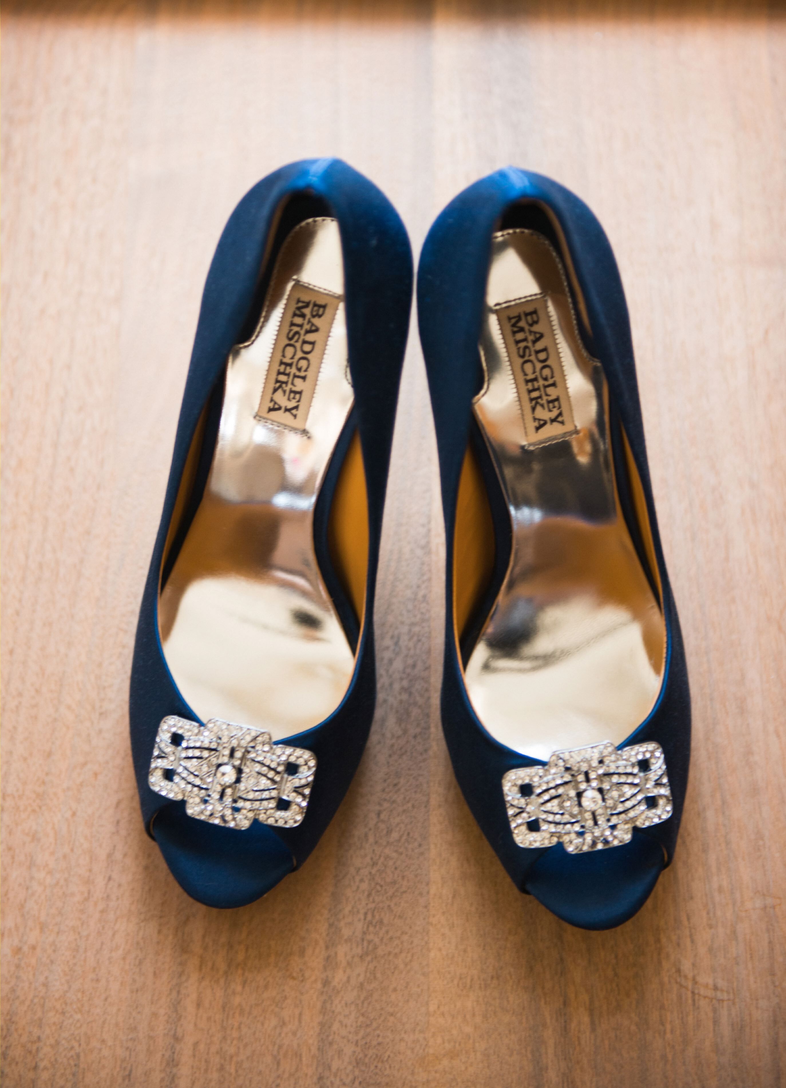 Navy Badgley Mischka Satin Heels