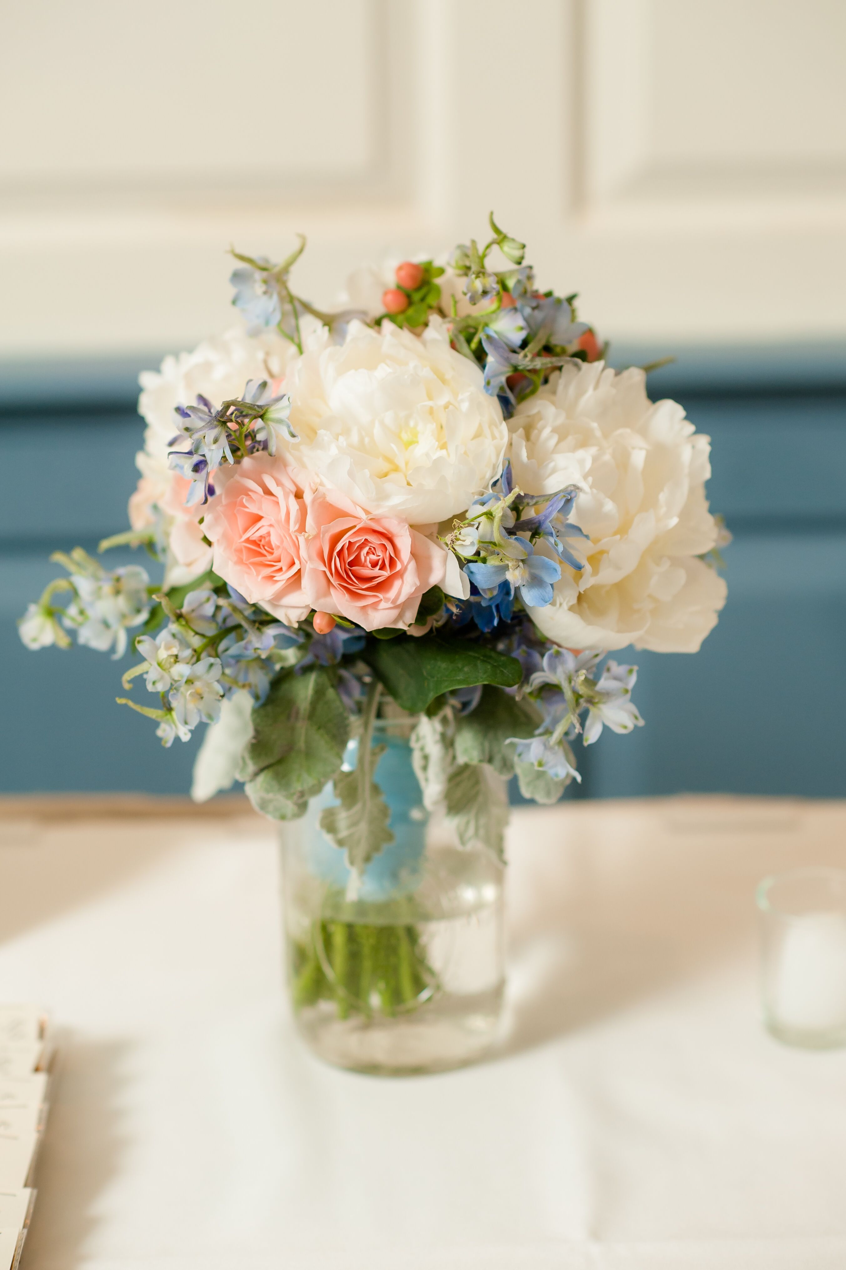 Pink, White and Blue Flower Arrangements