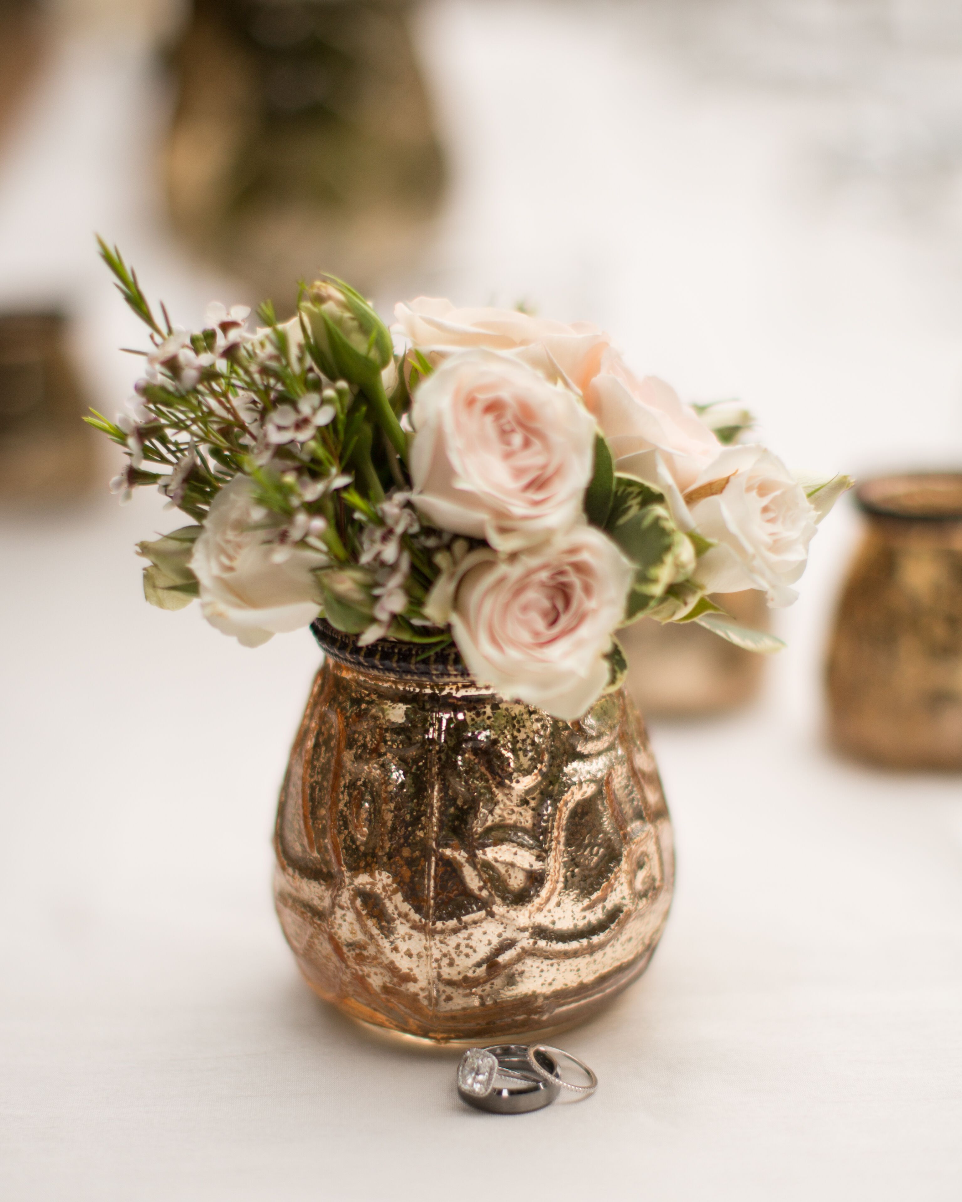 Pink Rose Arrangement in Gold Vase