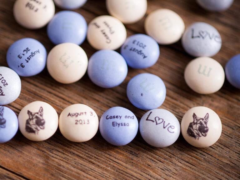 Customized wedding favor M&Ms with a dog picture