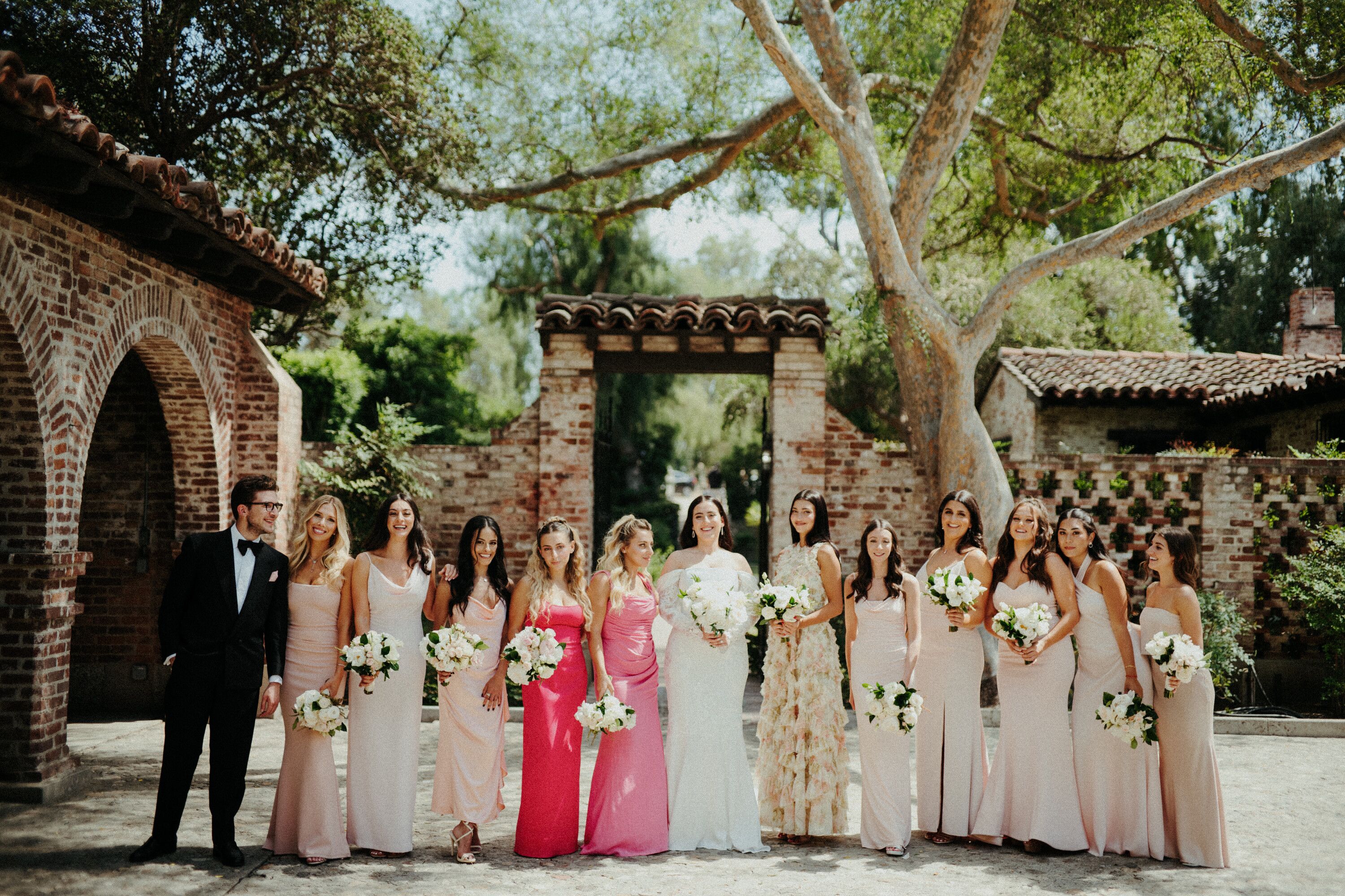 Bride and Bridesmaids, Wedding Party in Different Dresses in Shades of ...