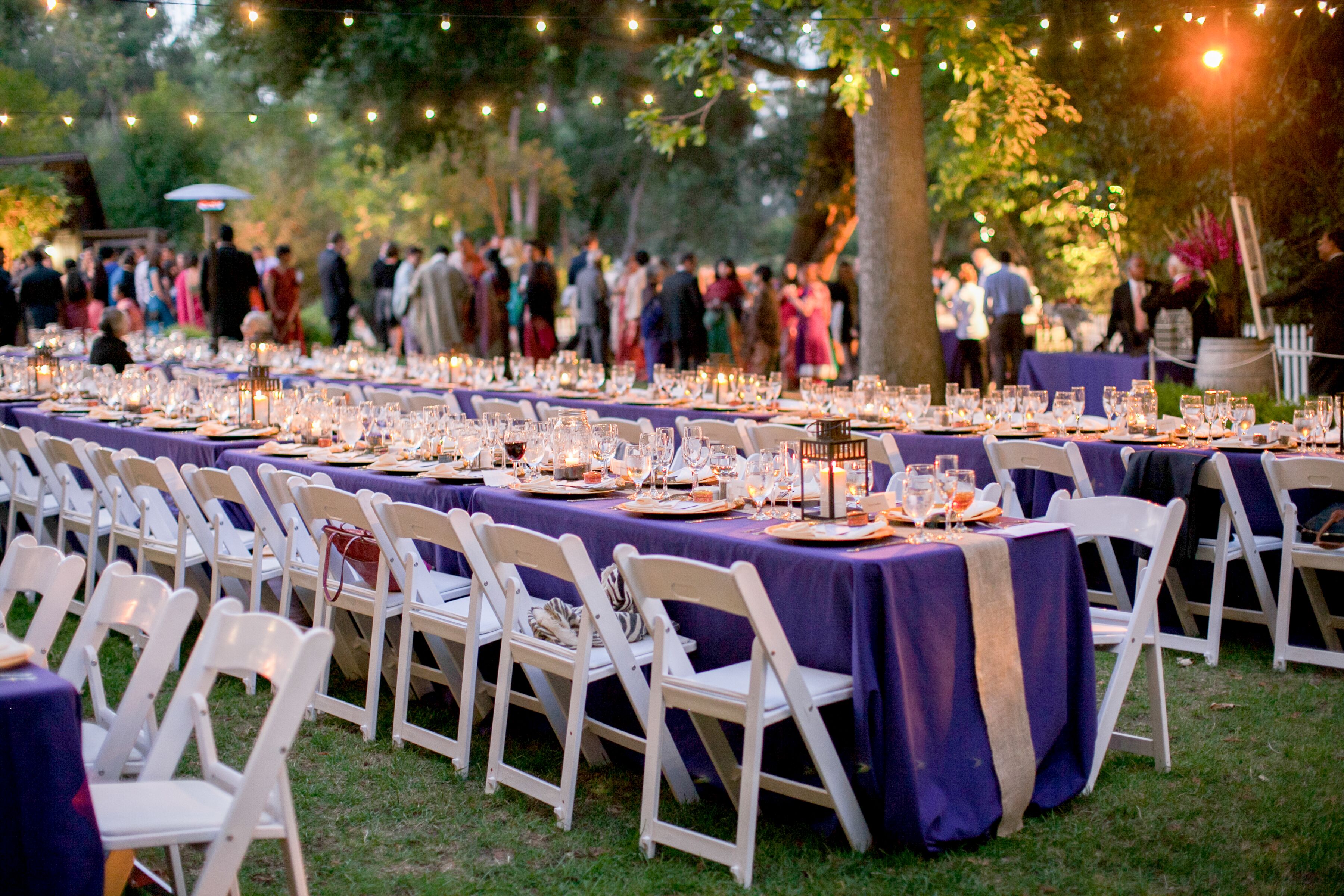 Outdoor Market Lights and Banquet Table Reception