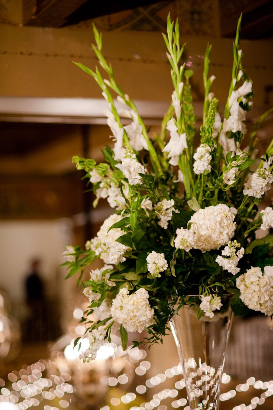 Large White Gladiolus and Hydrangea Centerpieces