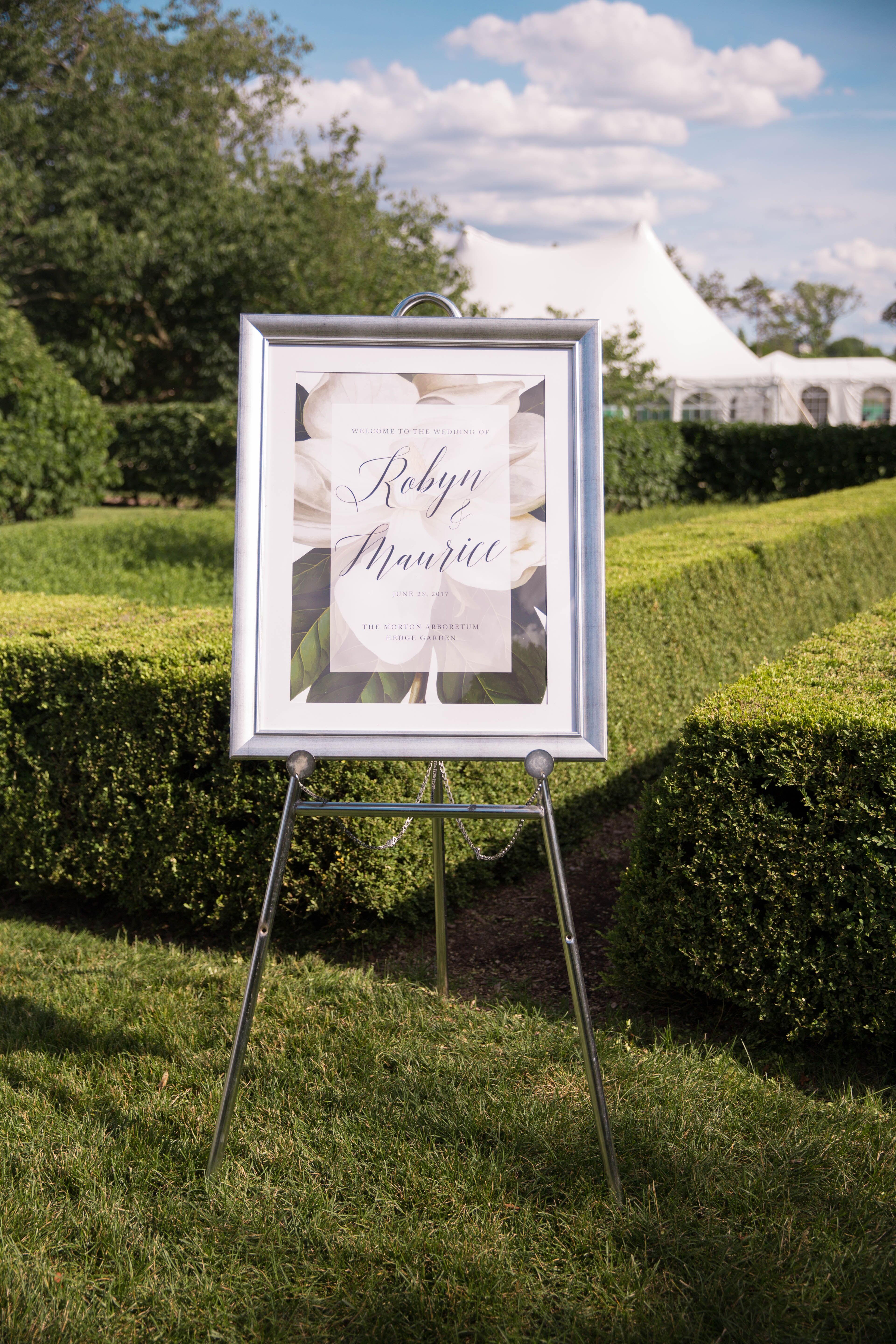Custom Sign with Magnolia Floral Print on an Easel