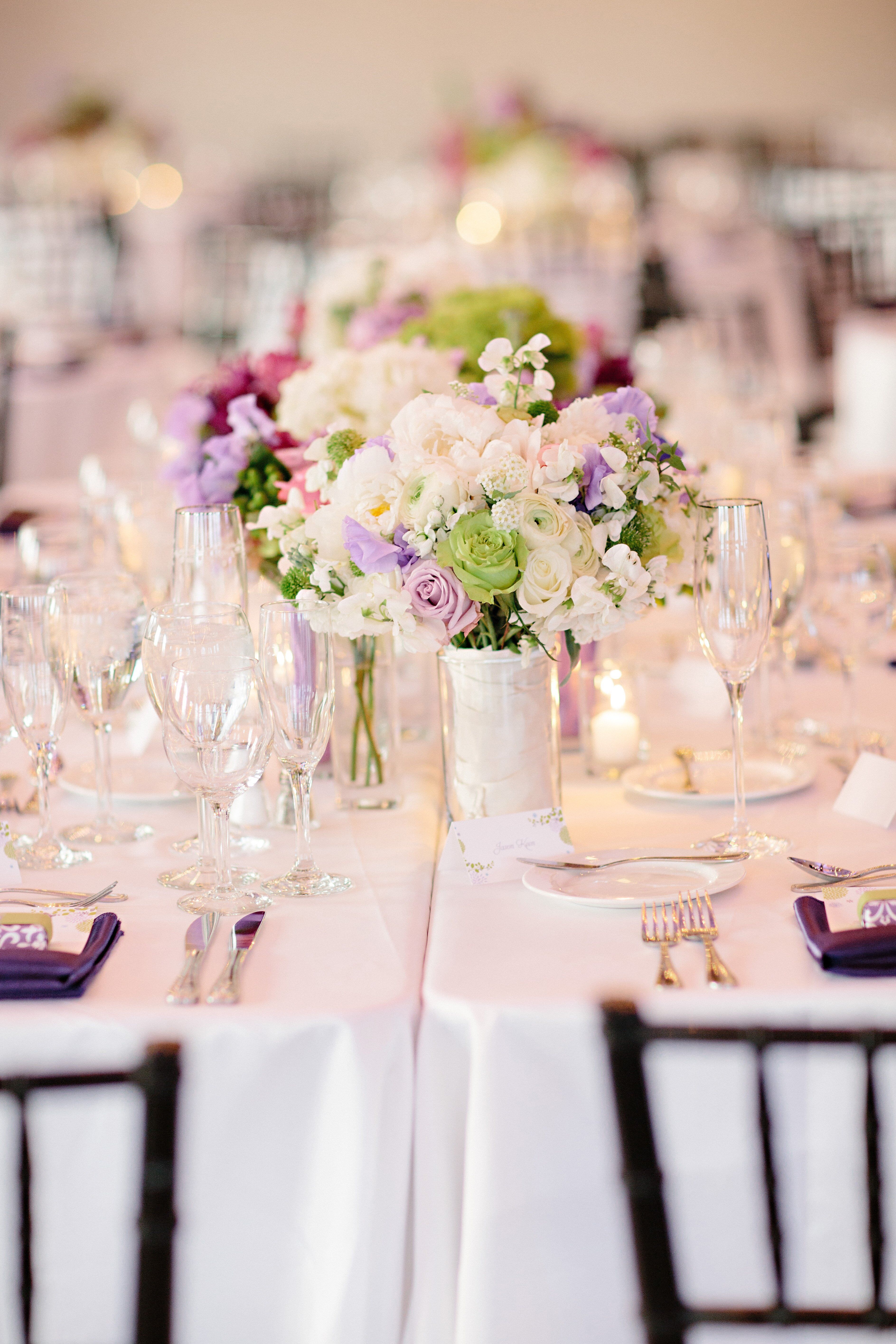 Purple and White Centerpieces