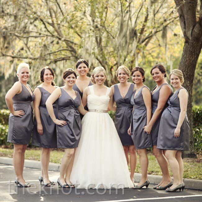 Gray V-Neck Bridesmaid Dresses