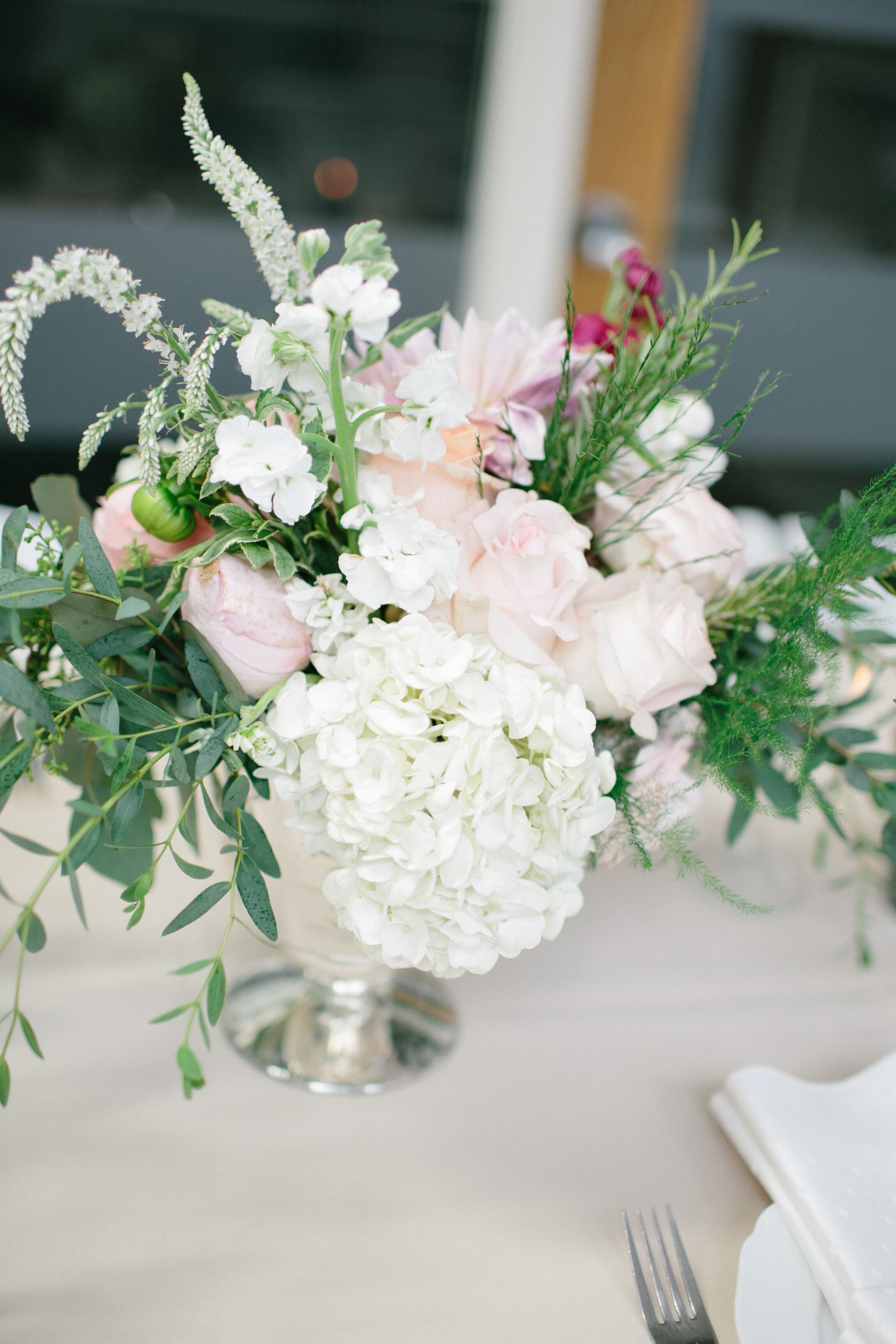 Blush Rose and White Veronica Centerpieces