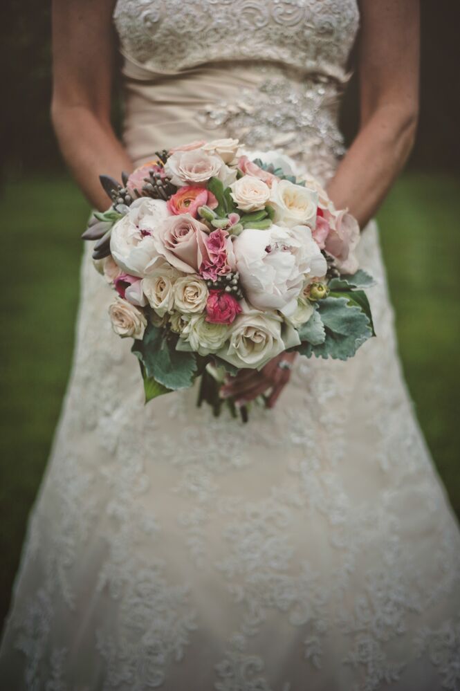 Pink, Green, Champagne, and White Bridal Bouquet with ...