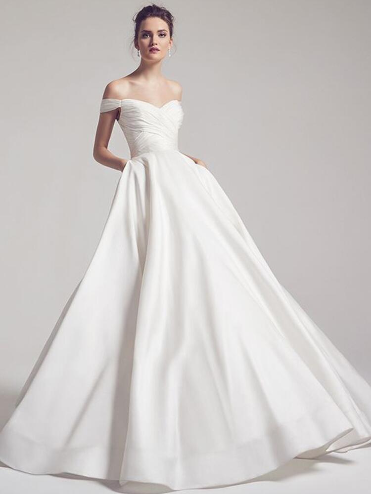 portrait neck ball gown