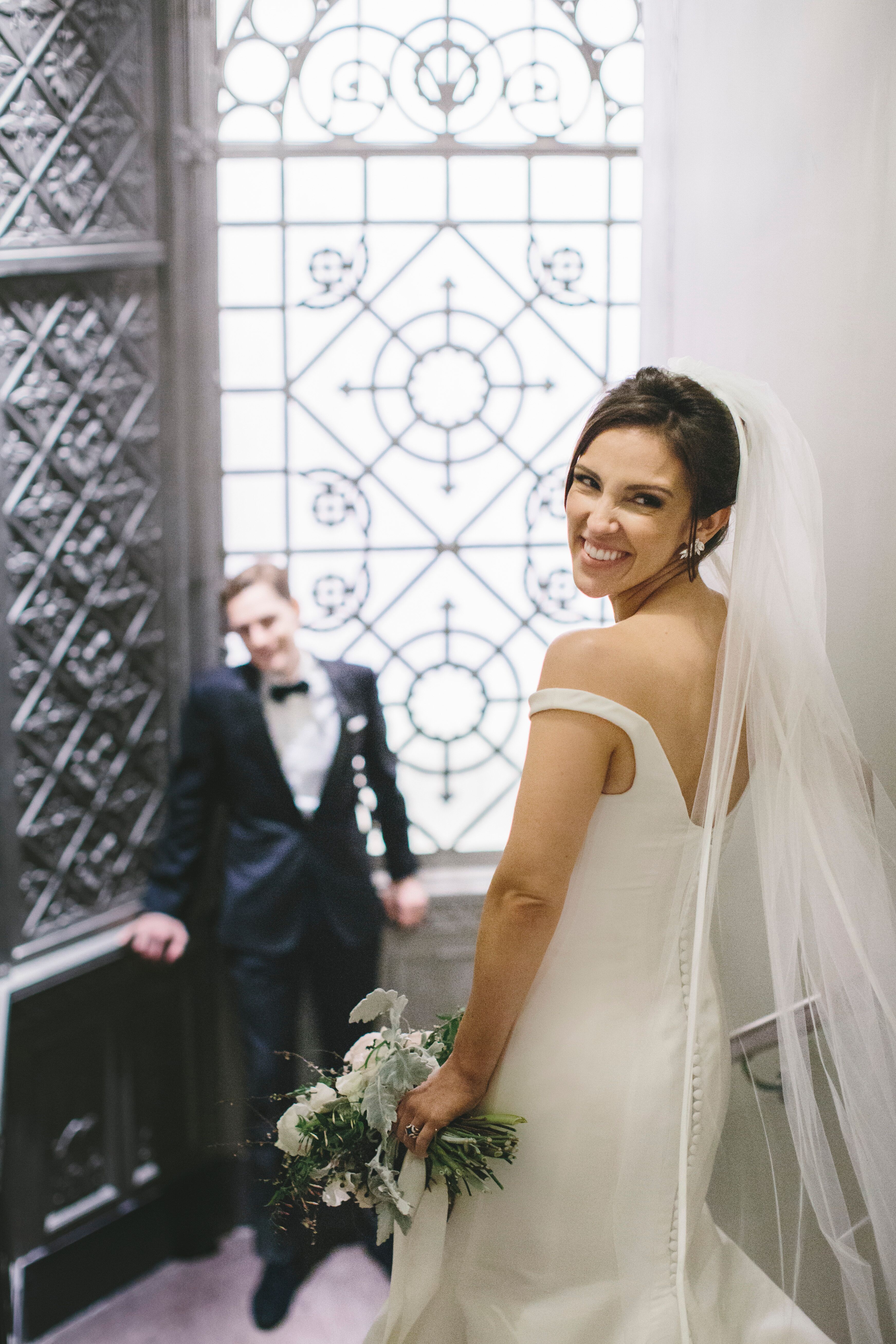 Classic Off-the-Shoulder Gown with Veil