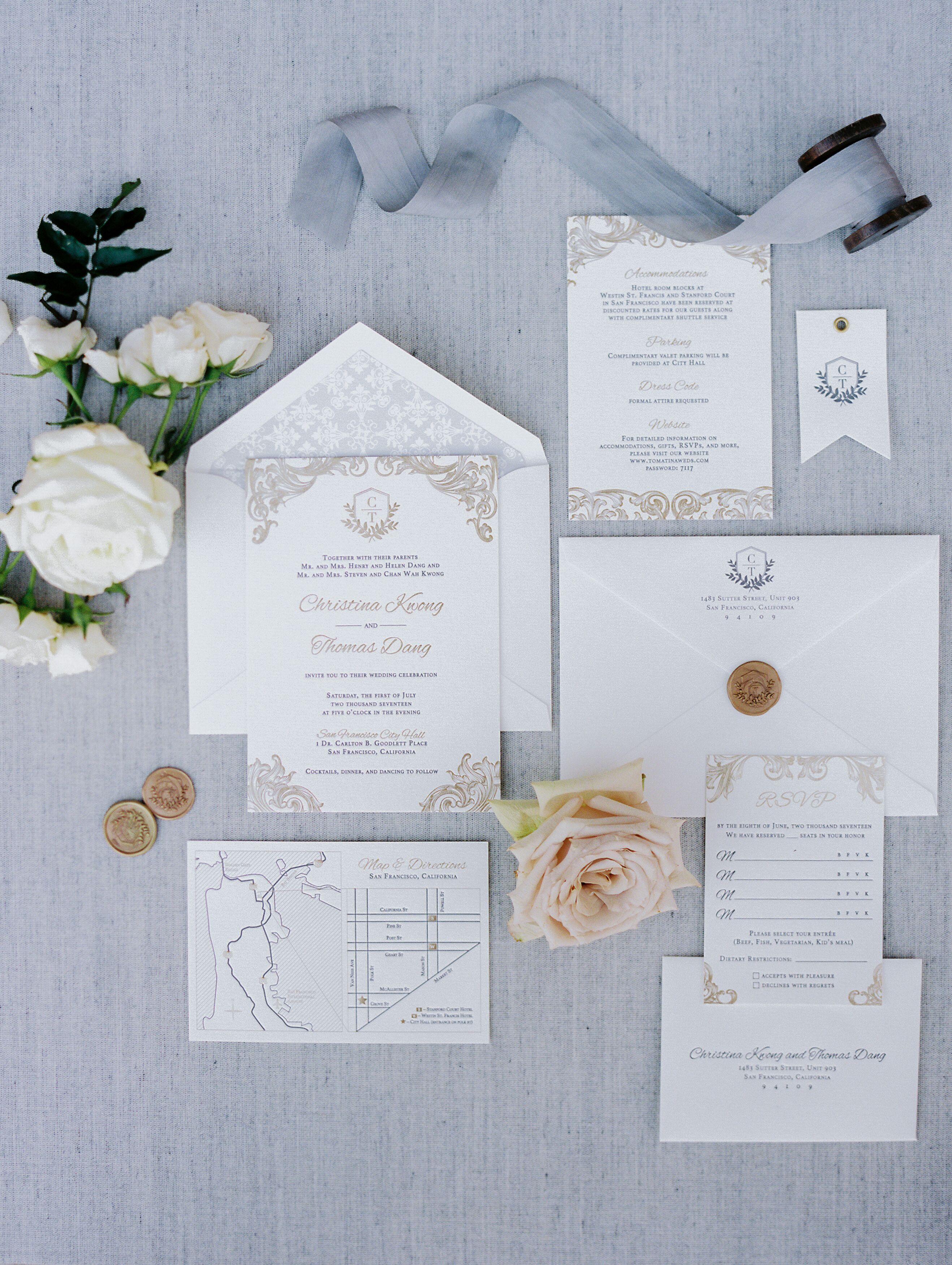 Silver and Gold Flourish Wedding Invitations