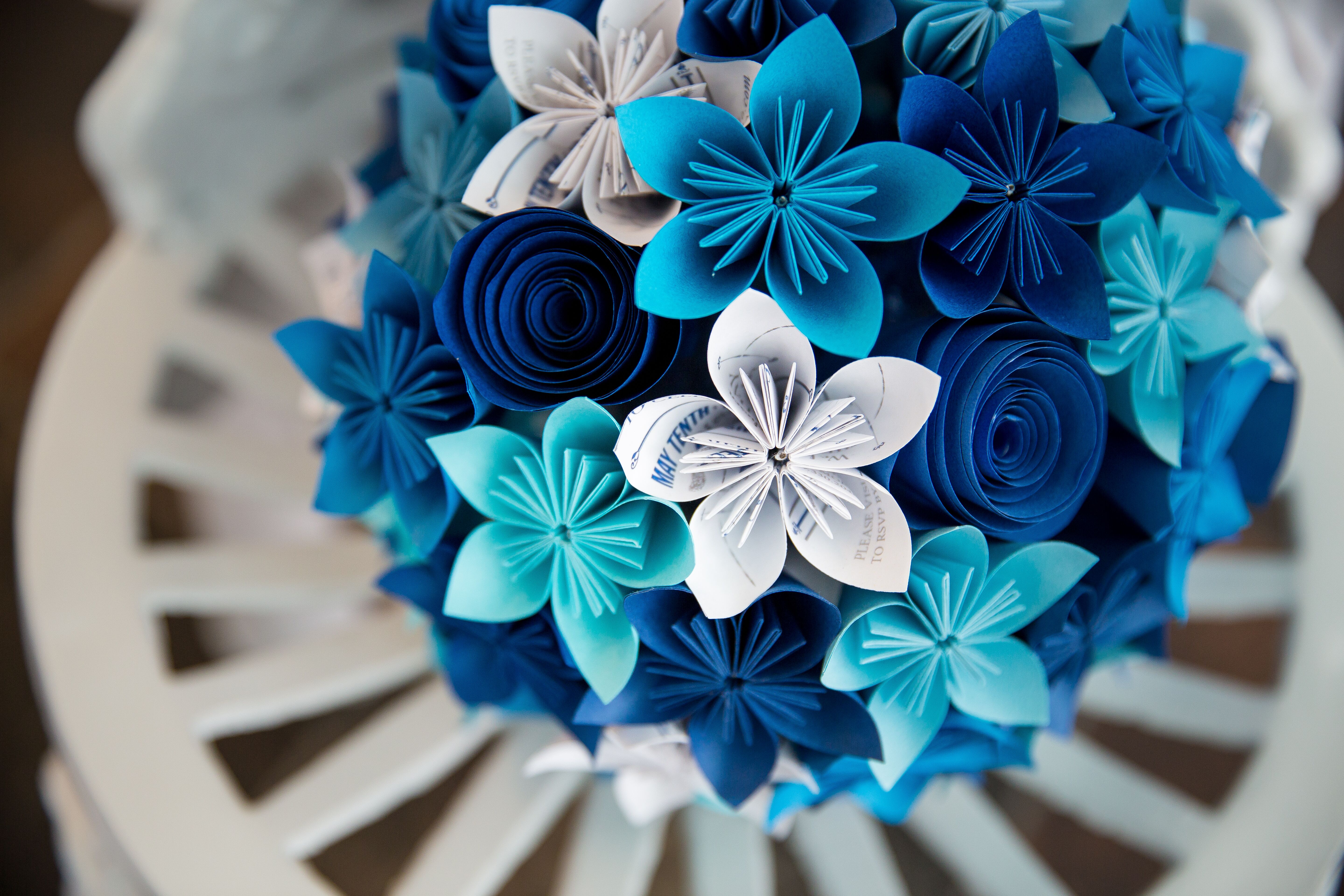 Something Blue Paper Flower Wedding Bouquet- bridal, bridesmaid, origa –  Dana's Paper Flowers