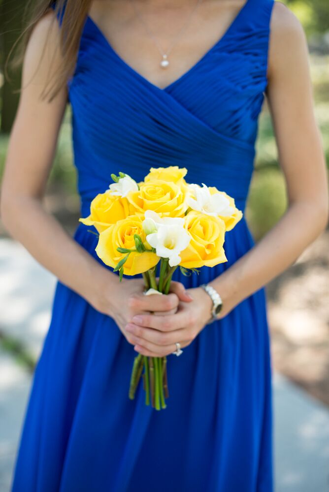 Blue Bridesmaid Dresses and Yellow Bouquets