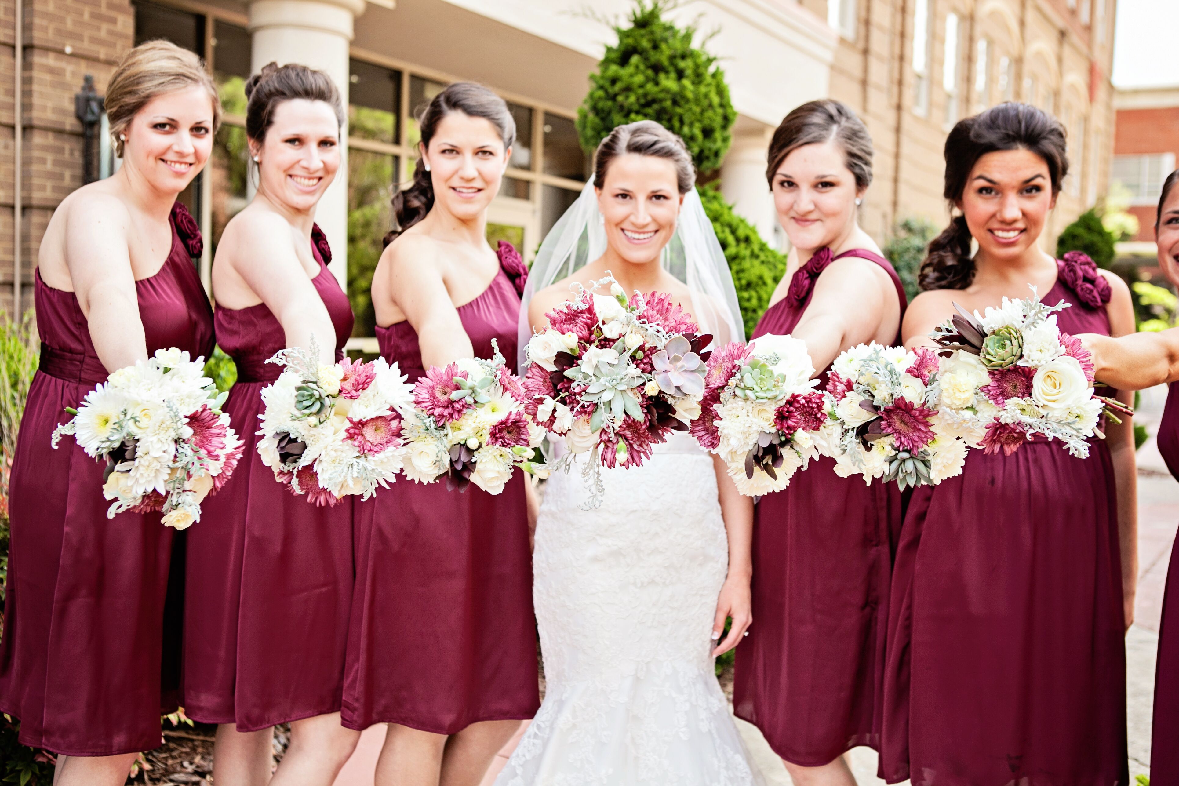 One-Shoulder Maroon Wedding Dresses