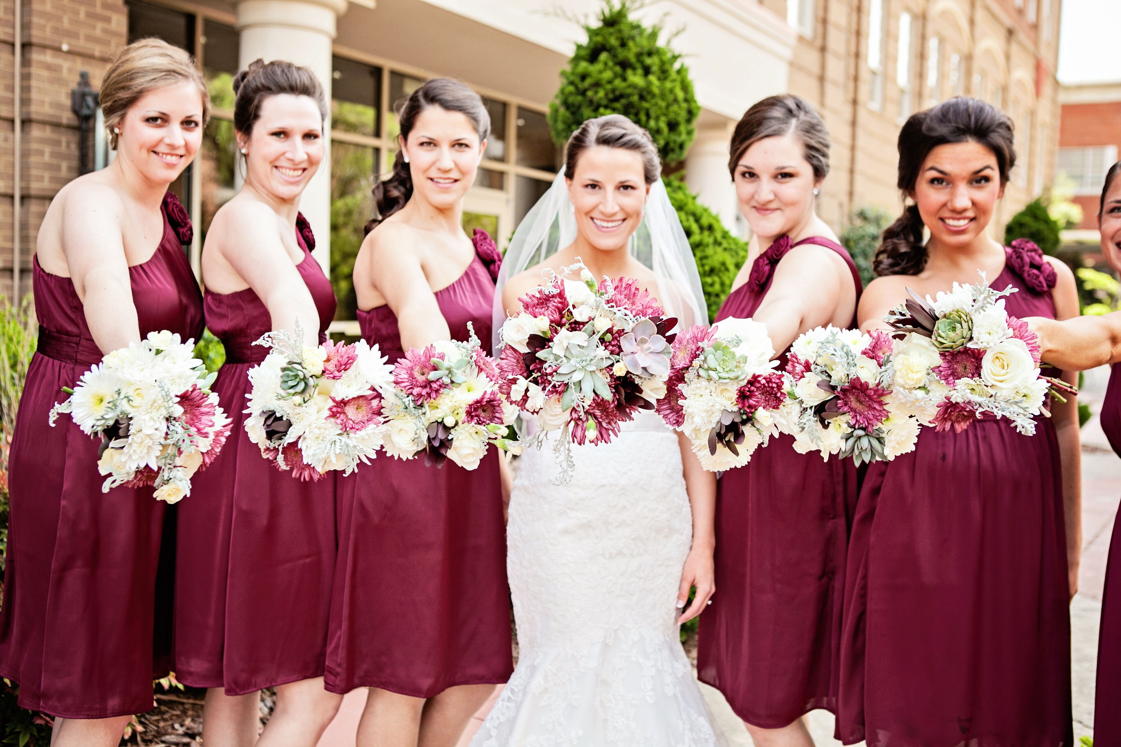 one-shoulder-maroon-wedding-dresses