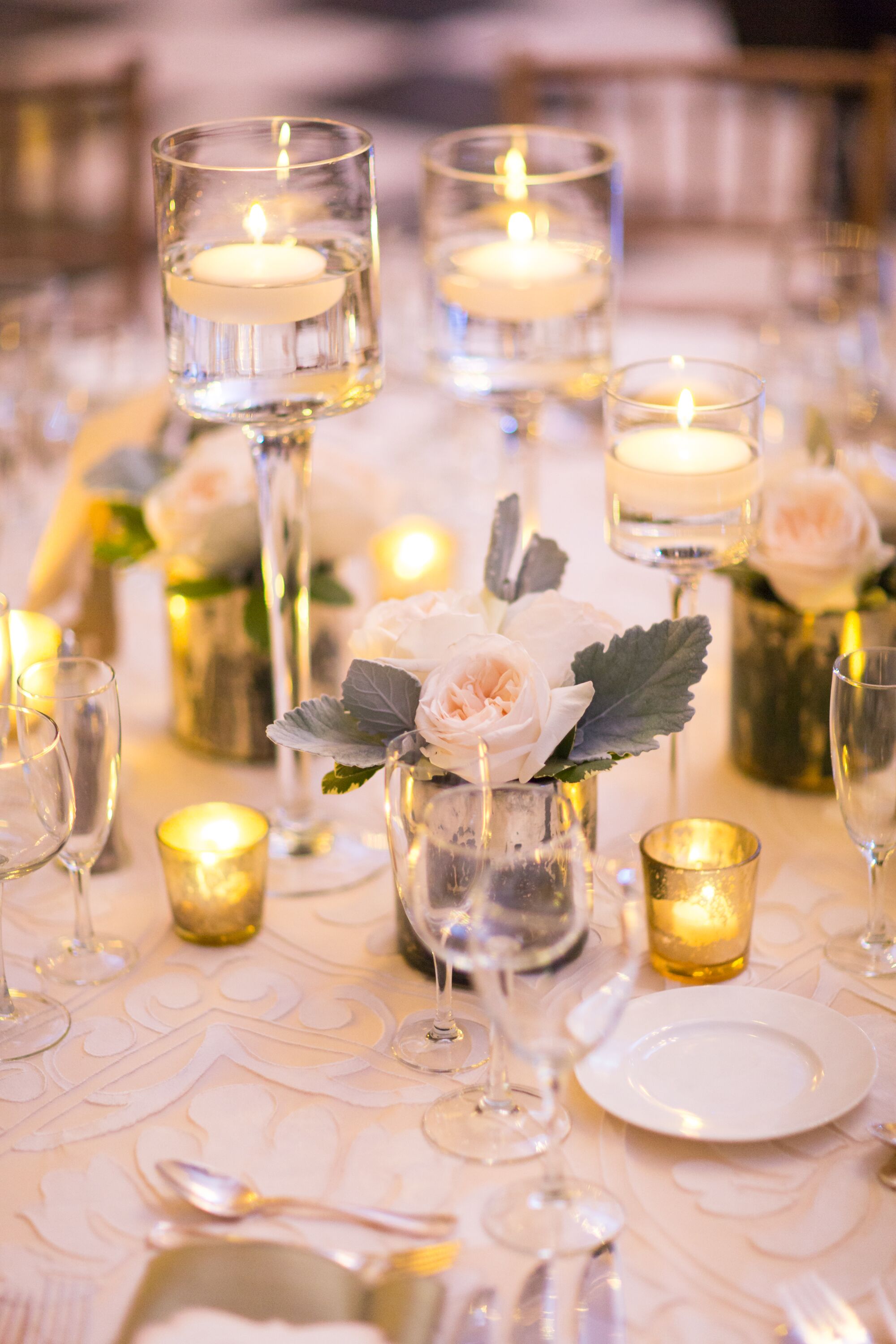 Small, Simple Rose And Candle Centerpiece