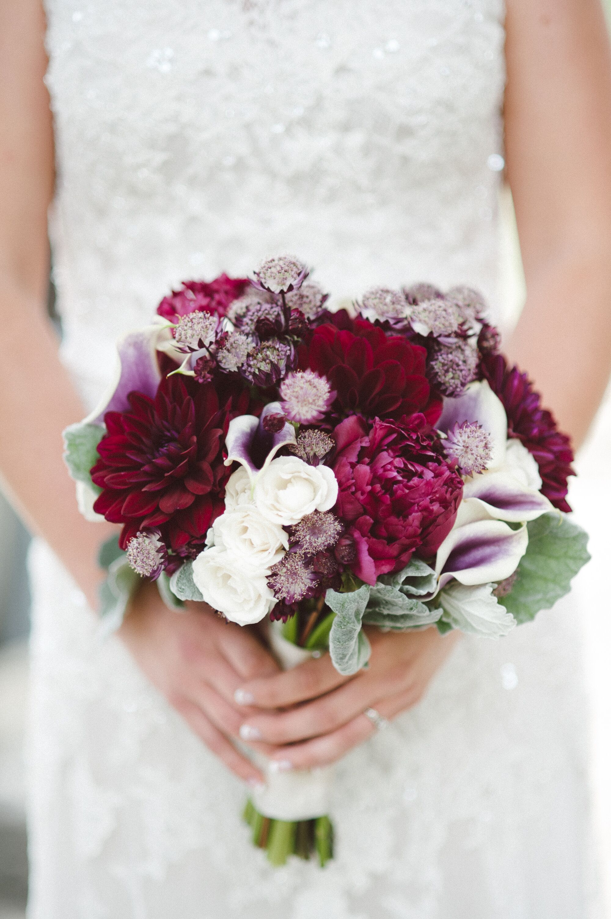 Burgundy And White Flower Bouquet