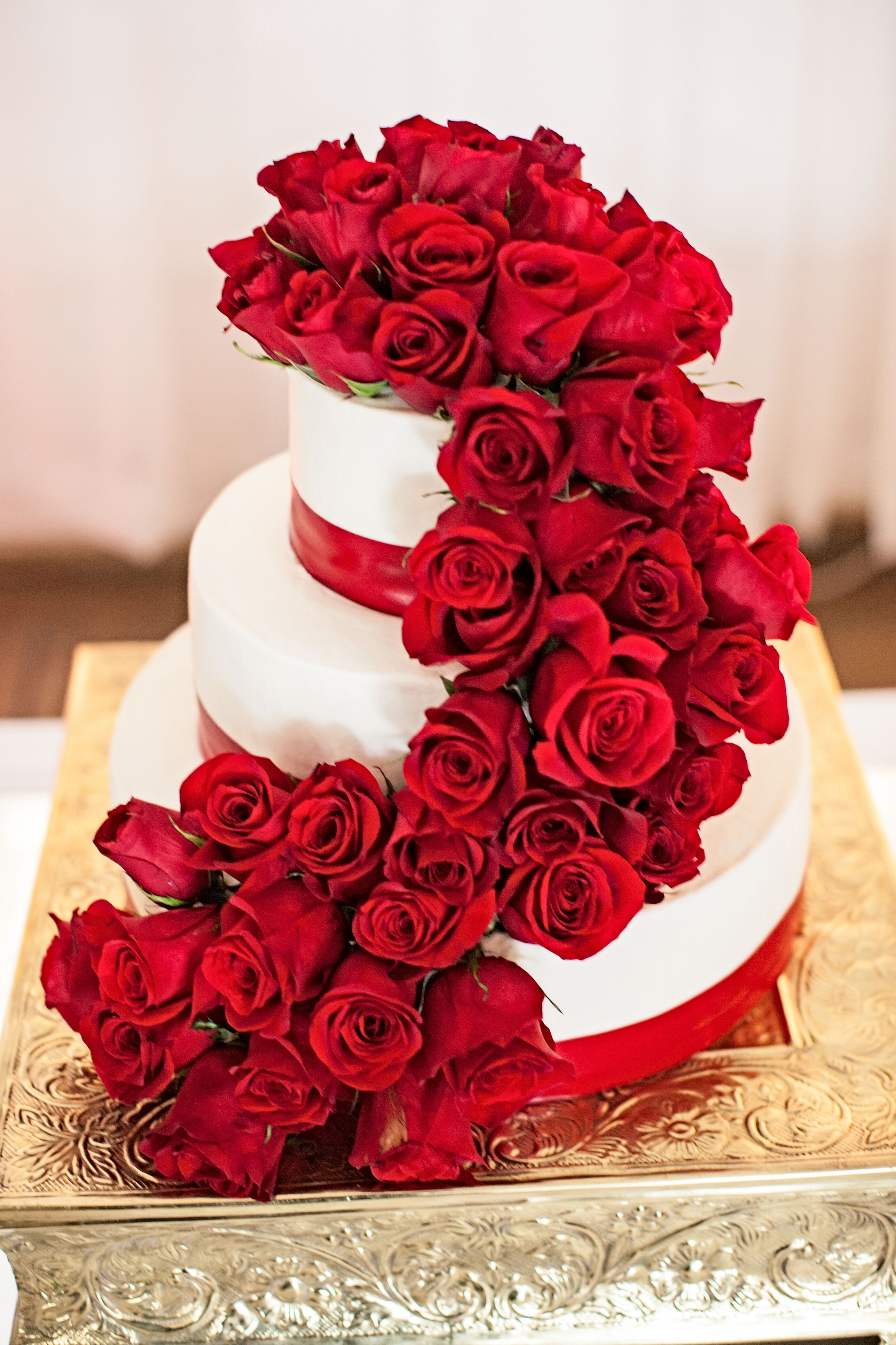 Cascading Fresh Red Rose Cake Decor