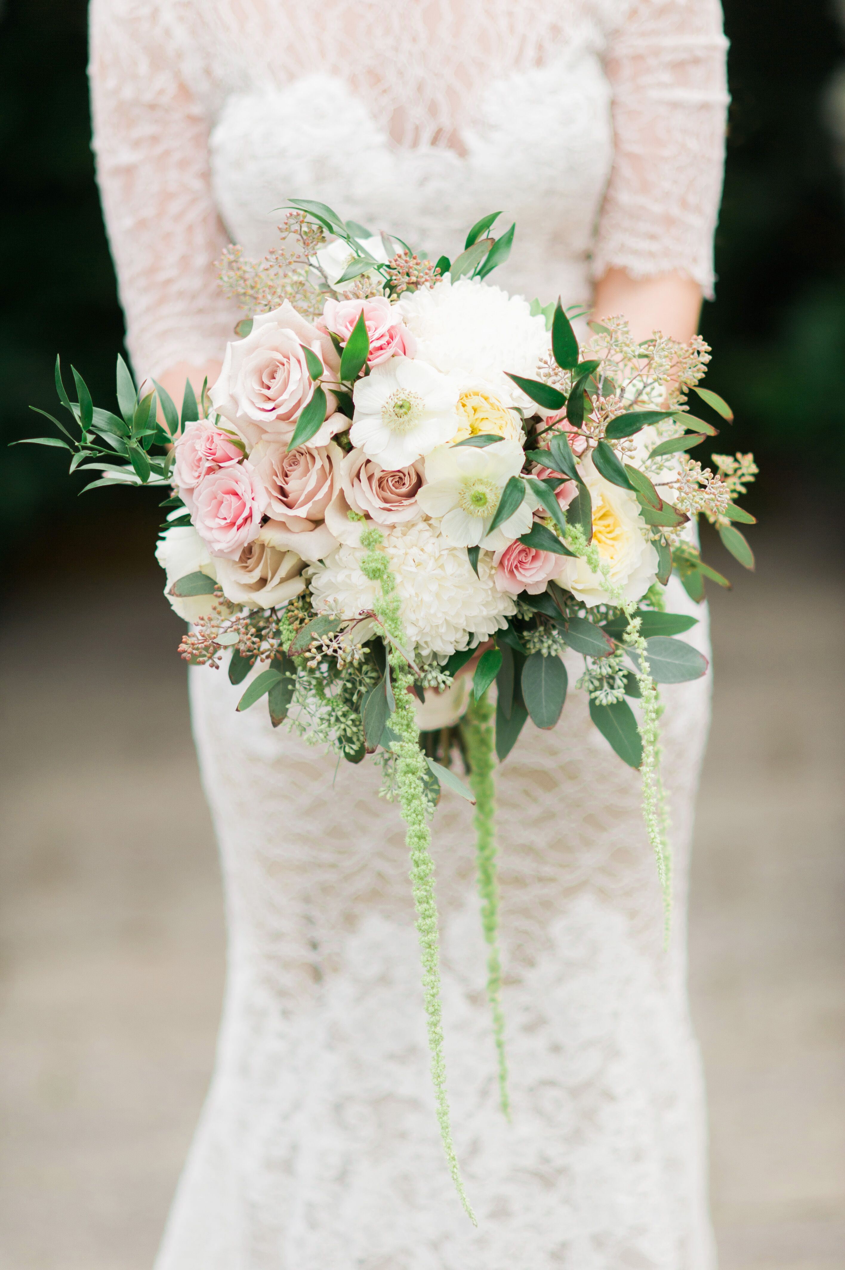 Blush And Ivory Rose Bouquet With Eucalyptus