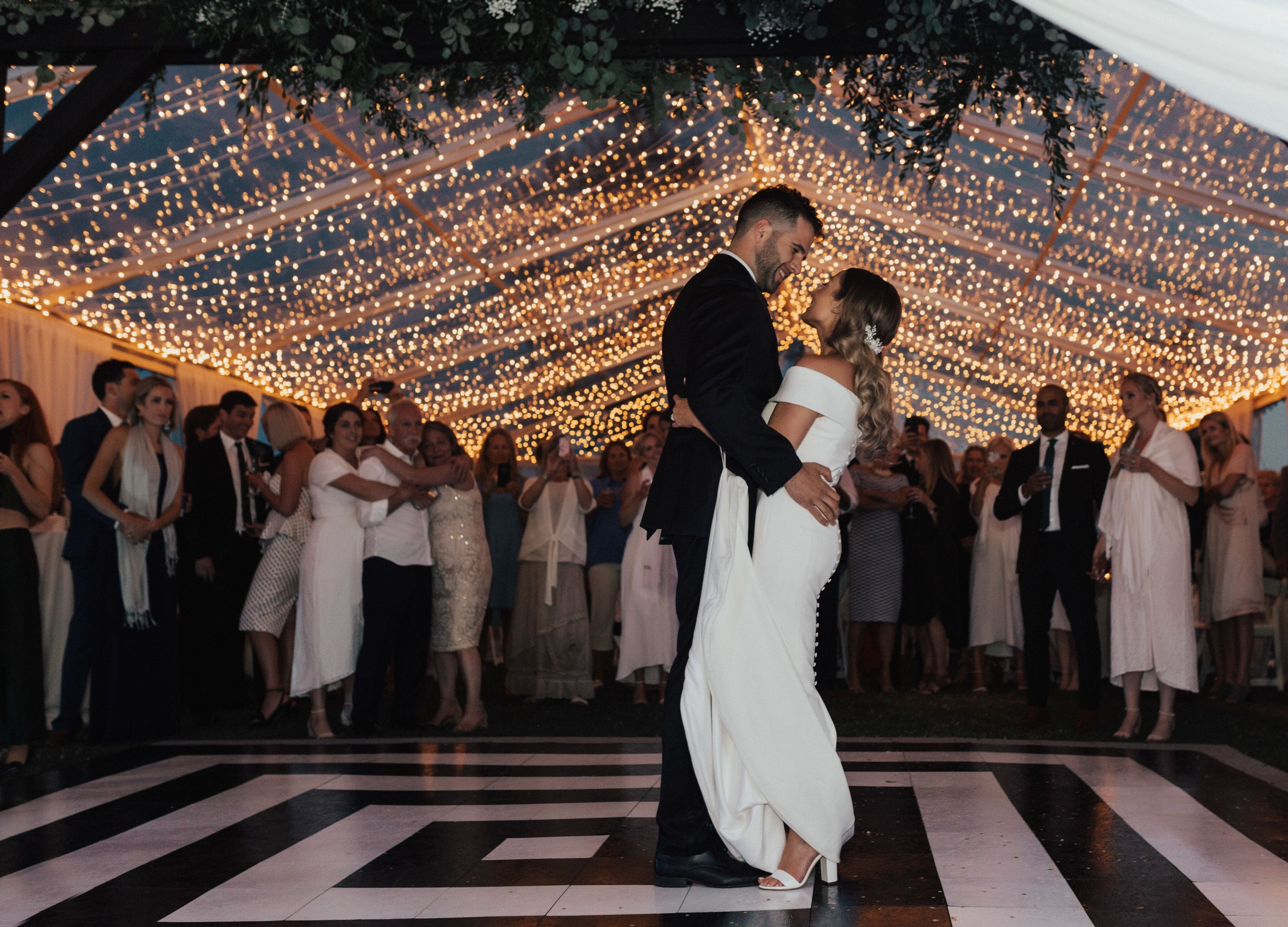 Classic First Dance in Tent with String Lights