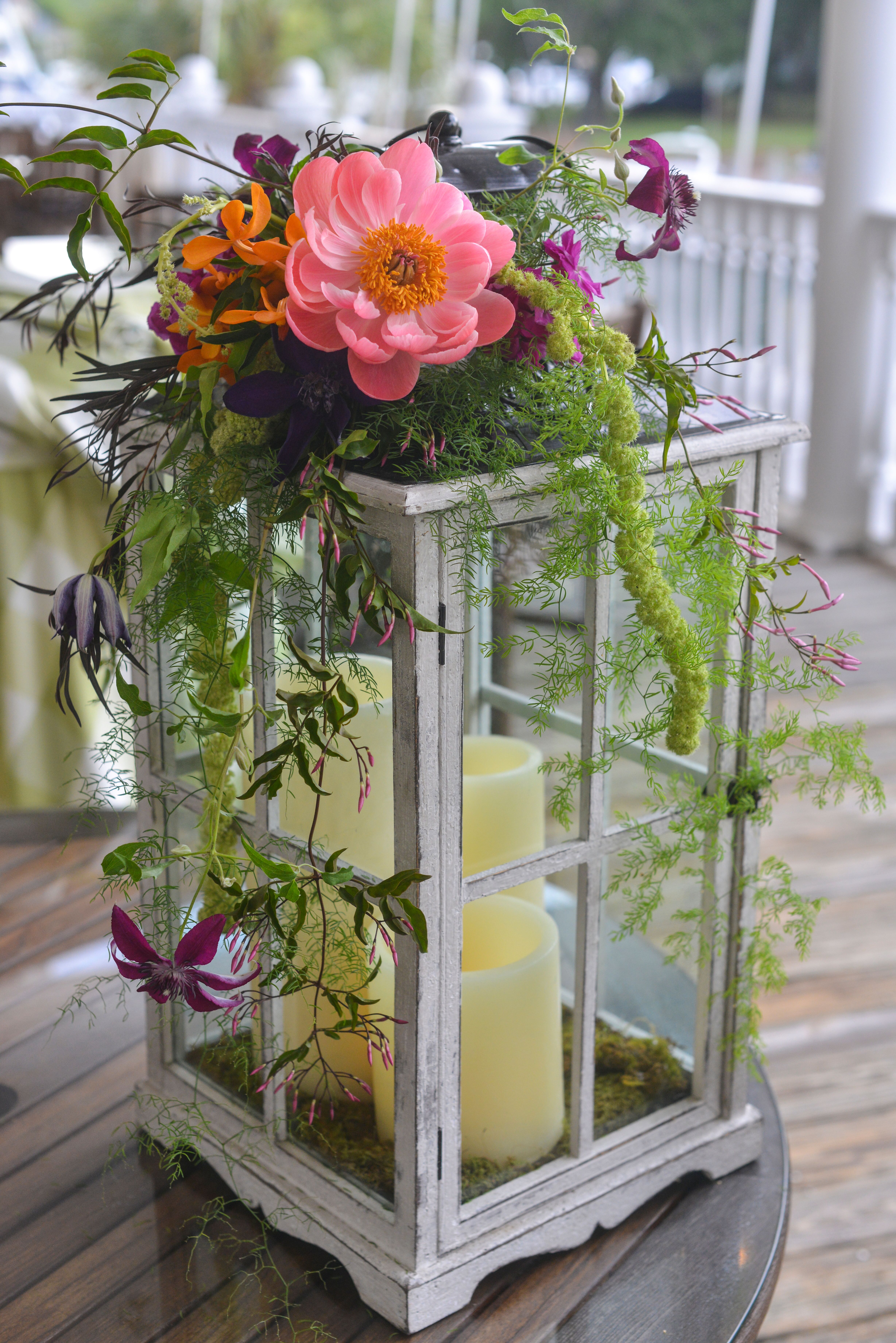 Lantern Centerpiece With Fresh Flower Accents