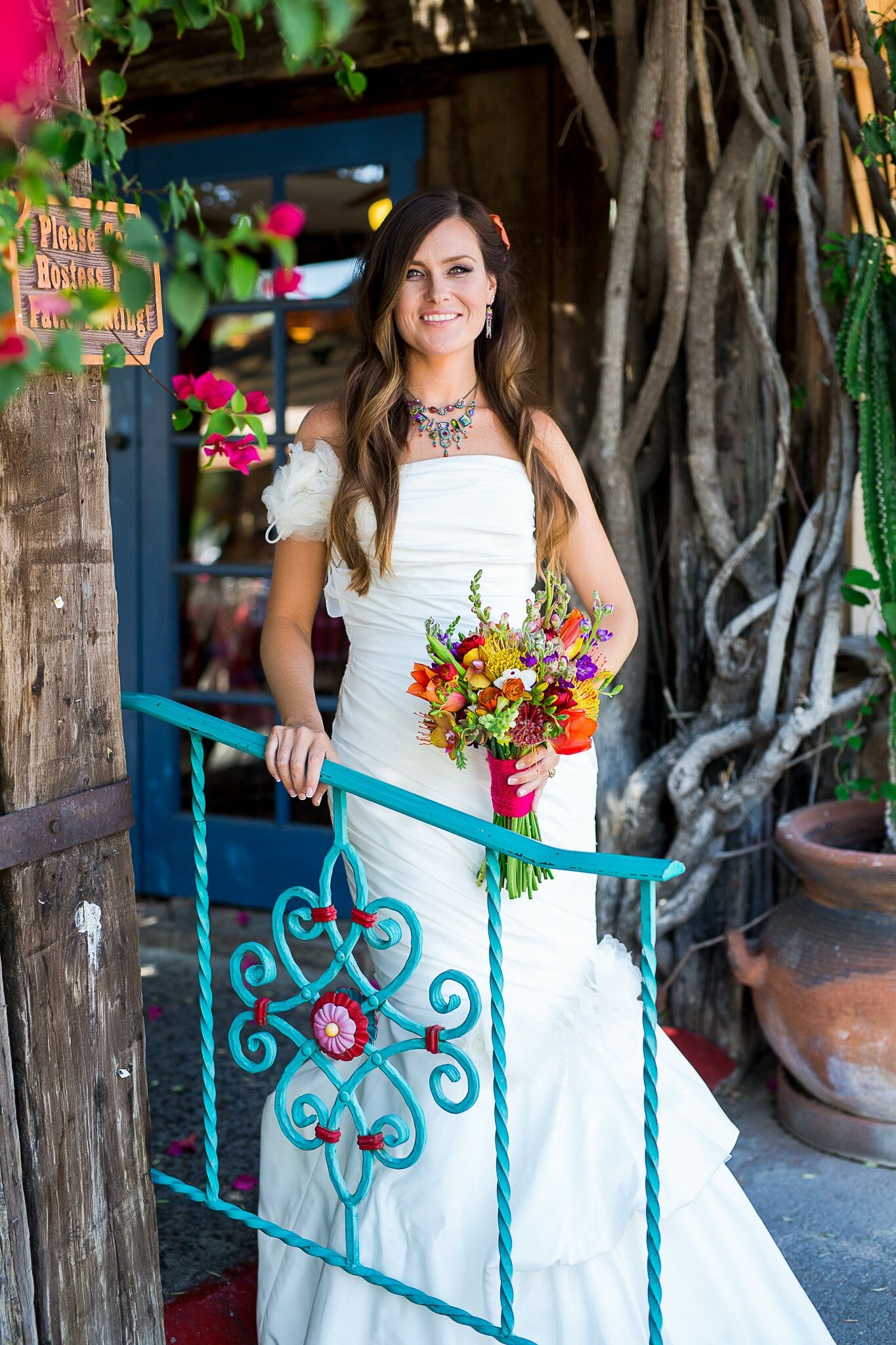 Bride in a Flamenco Style Wedding Dress