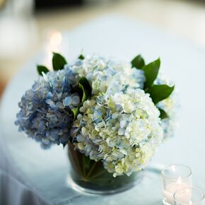 Blue Hydrangea Centerpiece with Candle