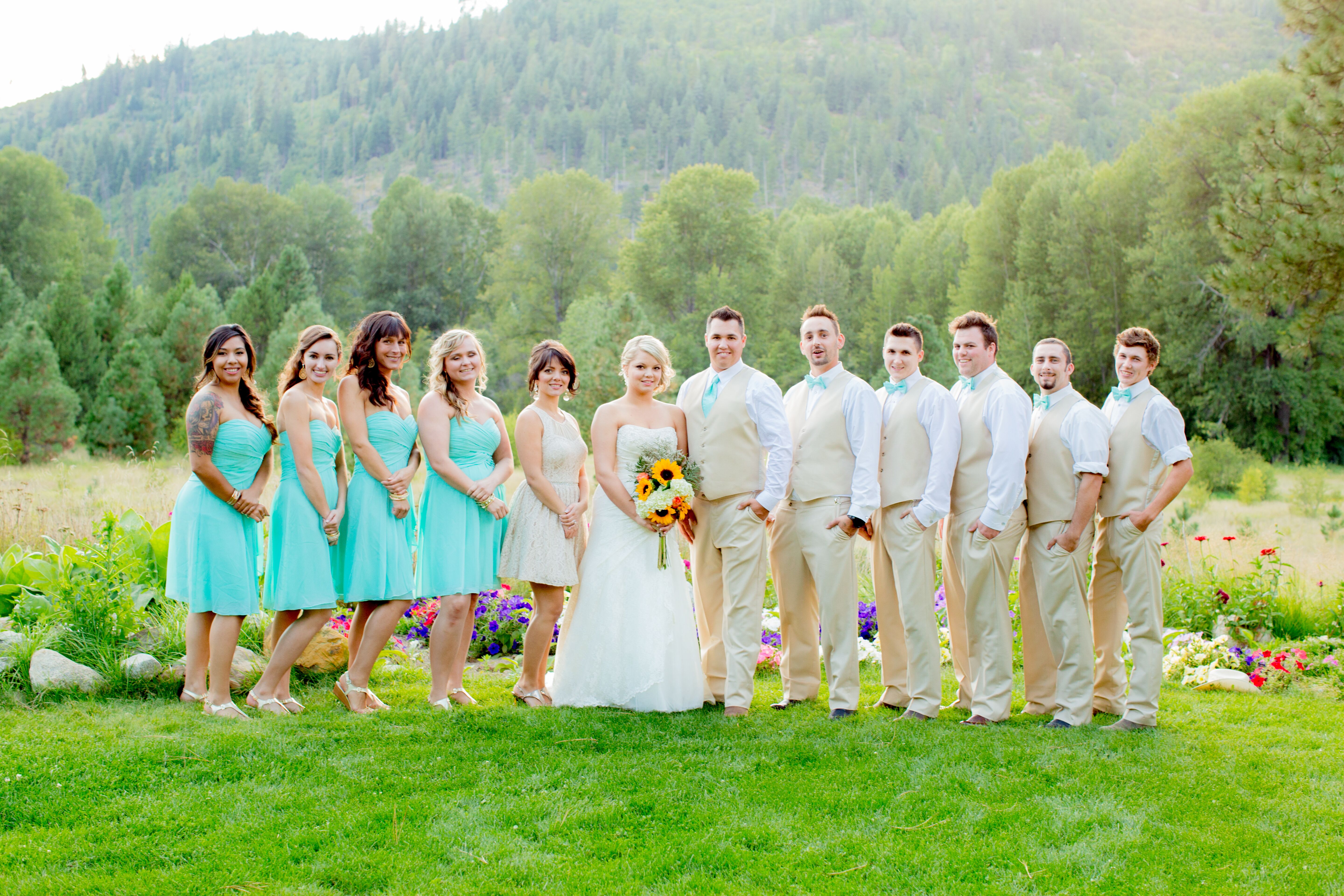 Blue and Khaki Wedding Party Attire