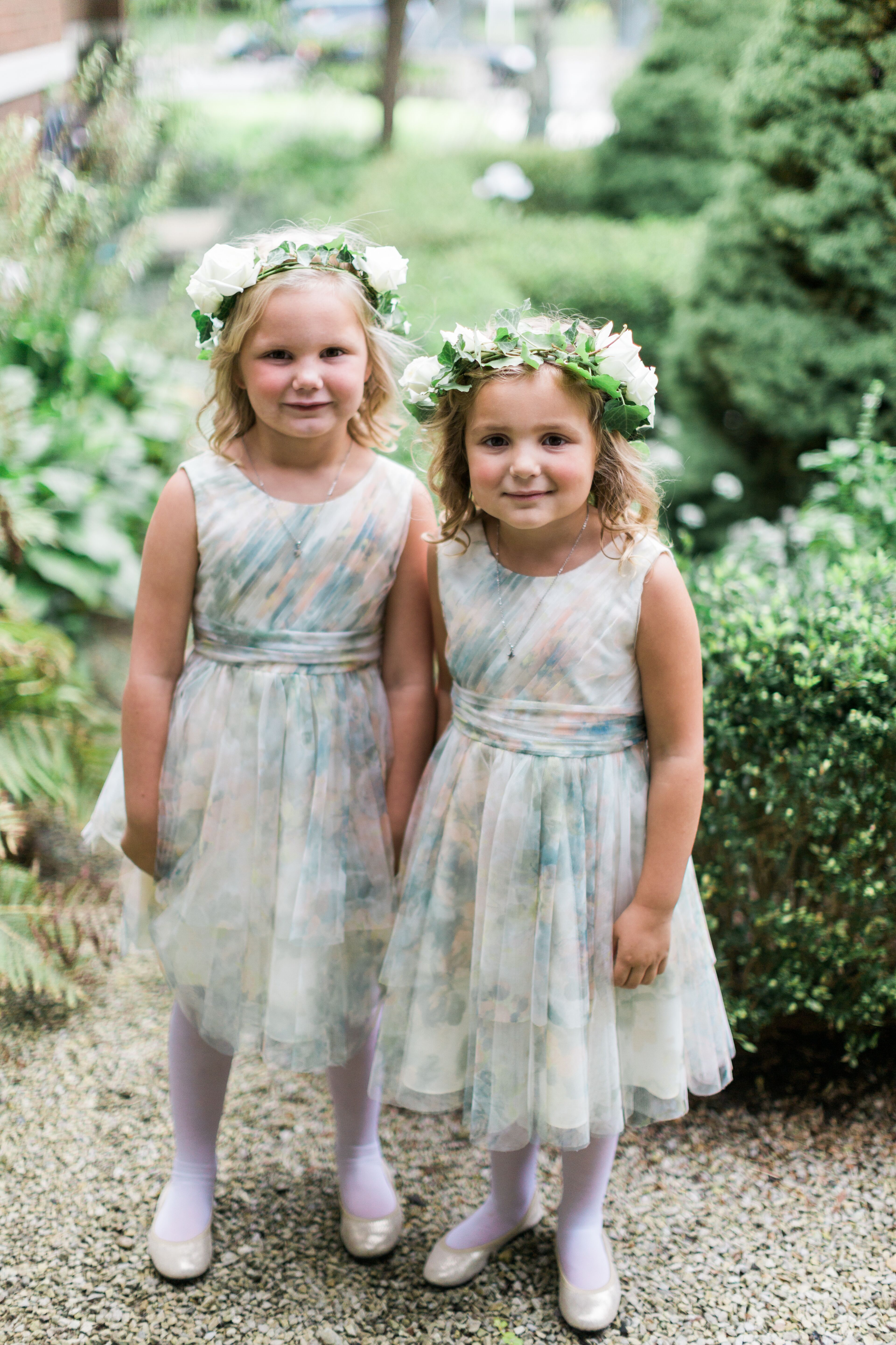 Green and Pink Patterned Flower Girl Dresses