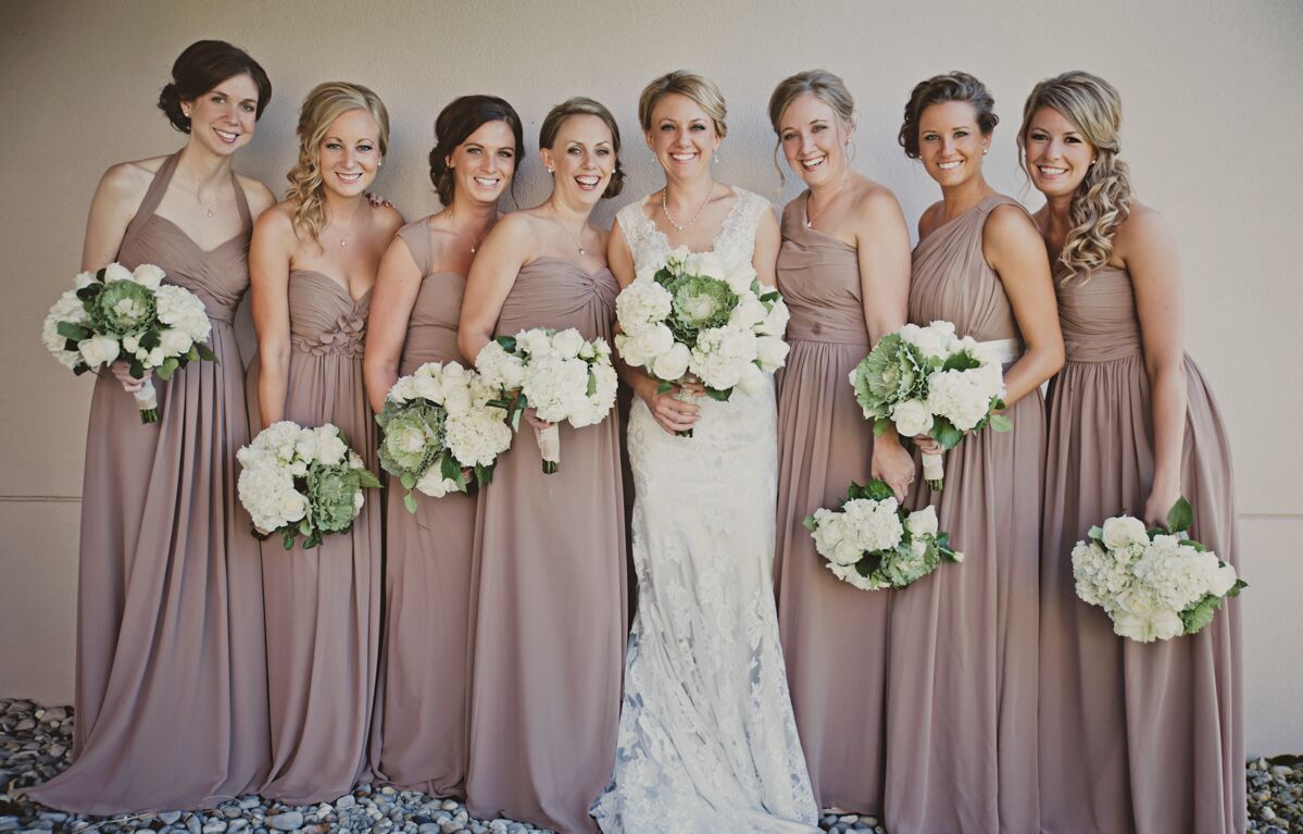 taupe bridesmaid dress