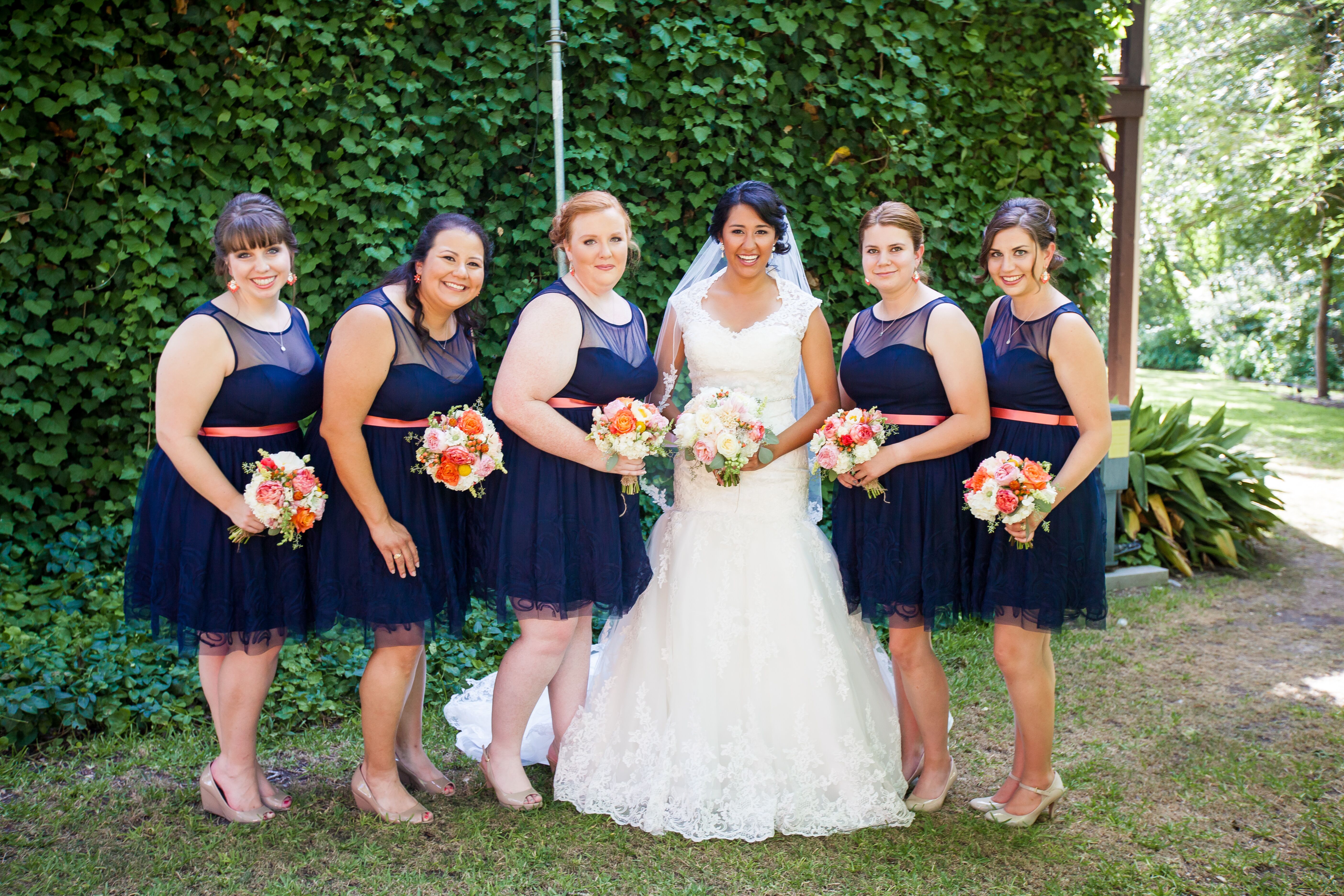 Coral blue best sale bridesmaid dresses