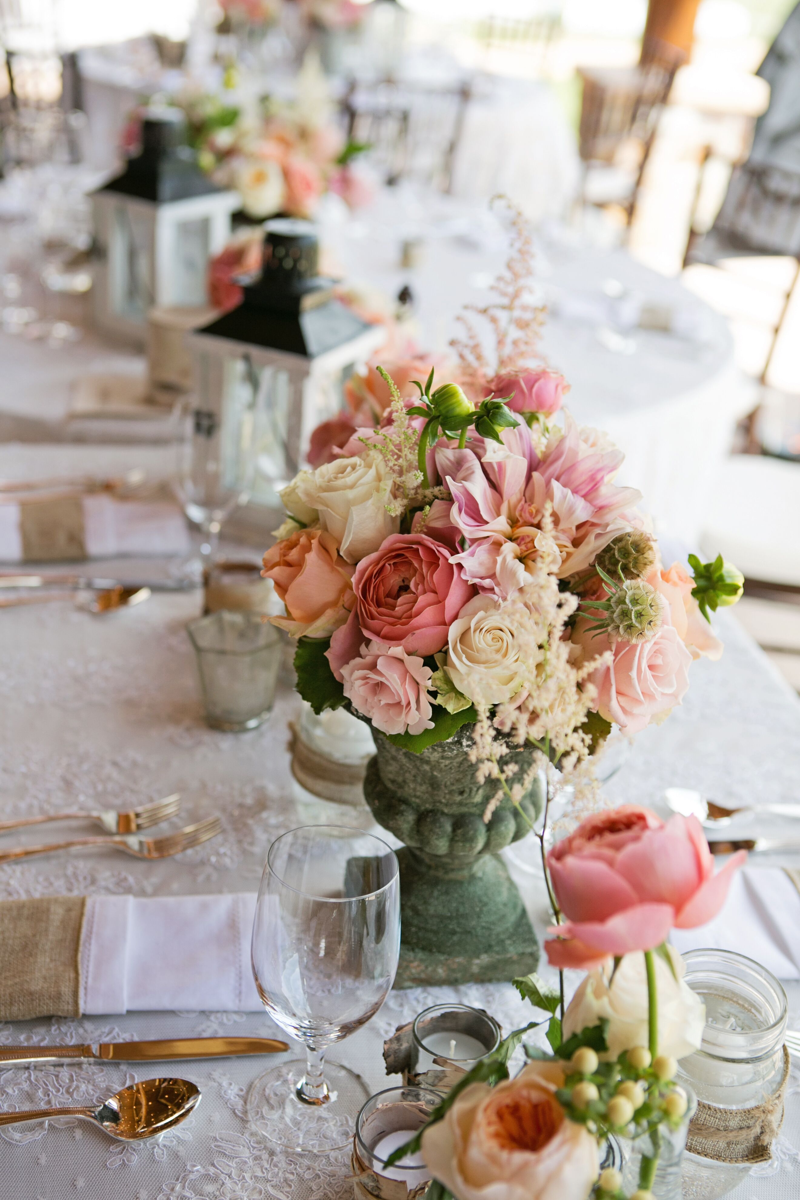 Lace Table Linens, Pink Textured Centerpieces