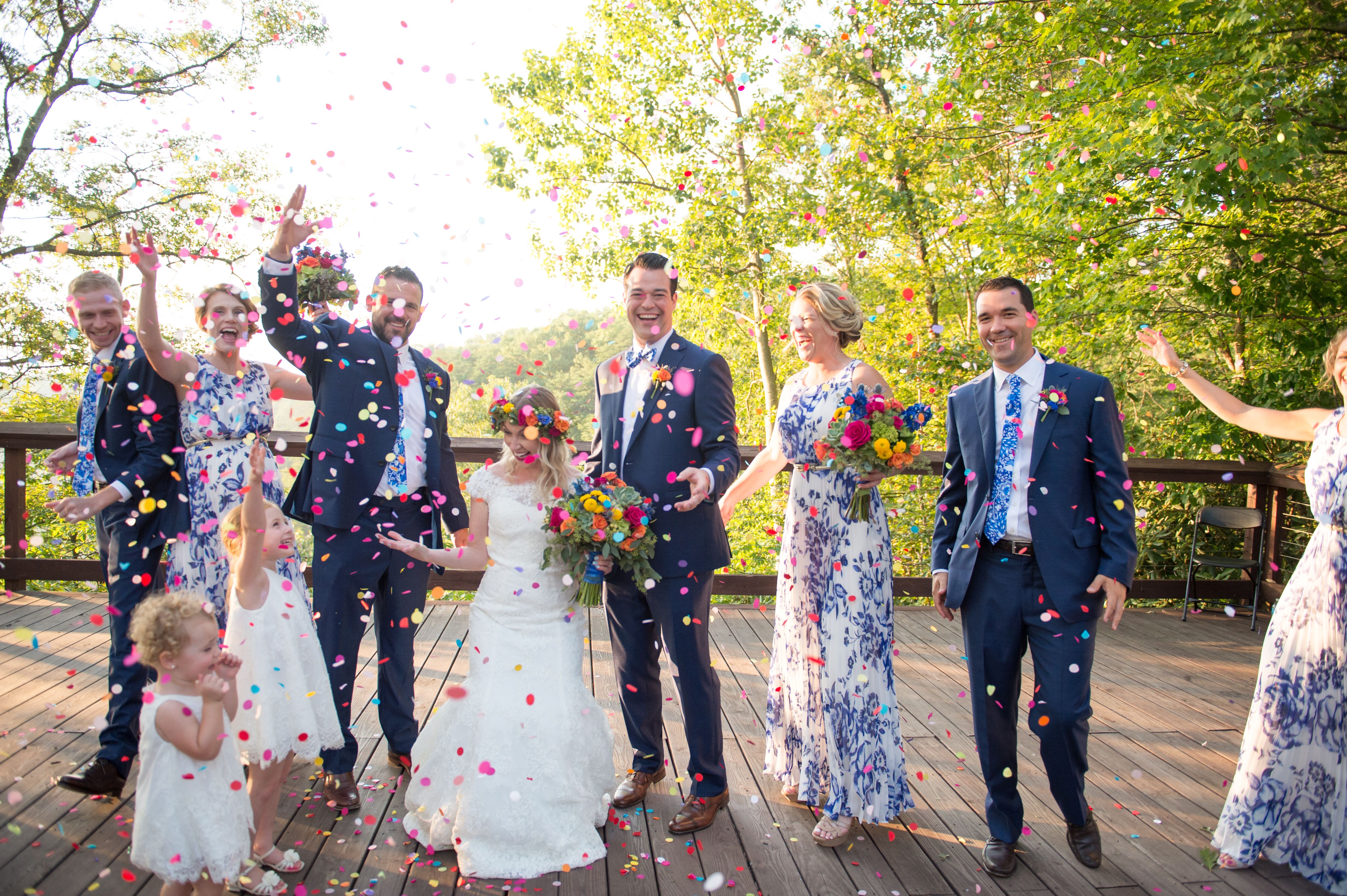 Navy suits and top bridesmaid dresses