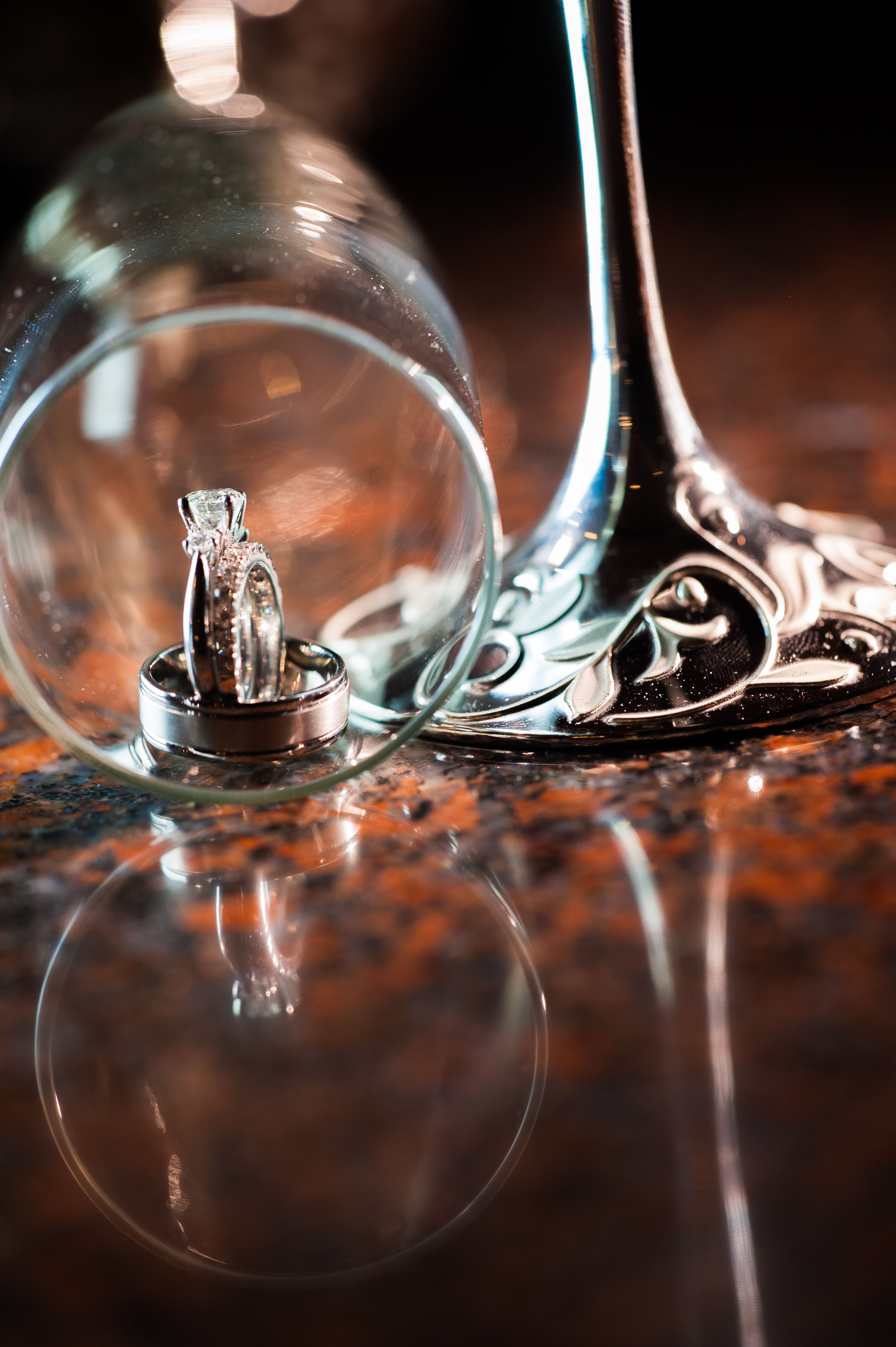 Engagement Ring and Wedding Band in Glass