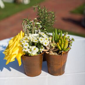 Yellow Rose and Blue Hydrangea Centerpiece with White Aster