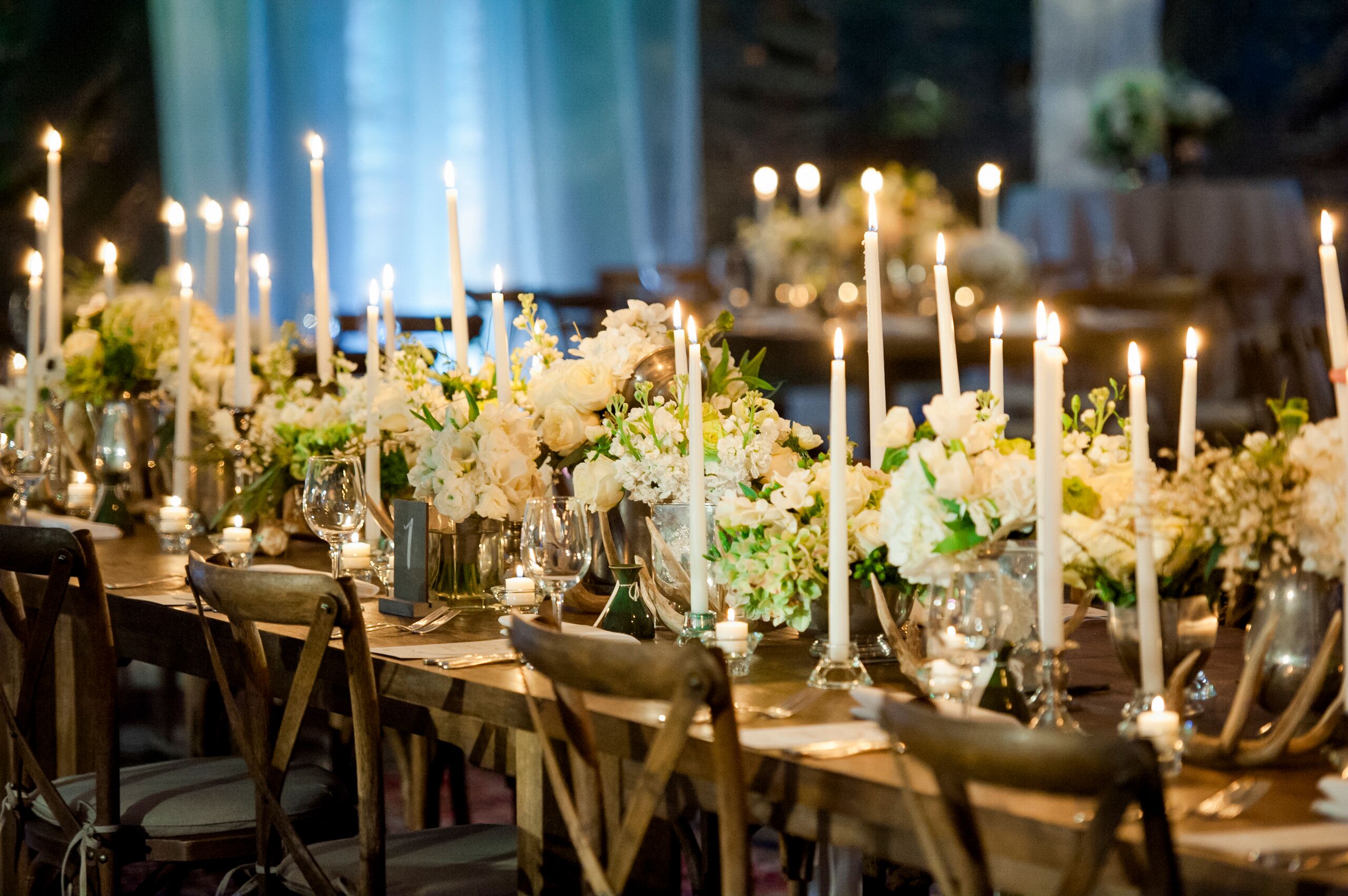 Rustic Wood Tablescape with Candlestick Centerpieces