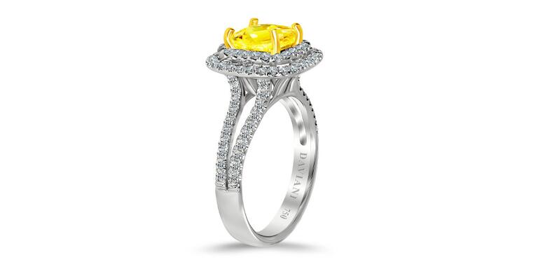 Daviani yellow diamond engagement ring with gold prongs