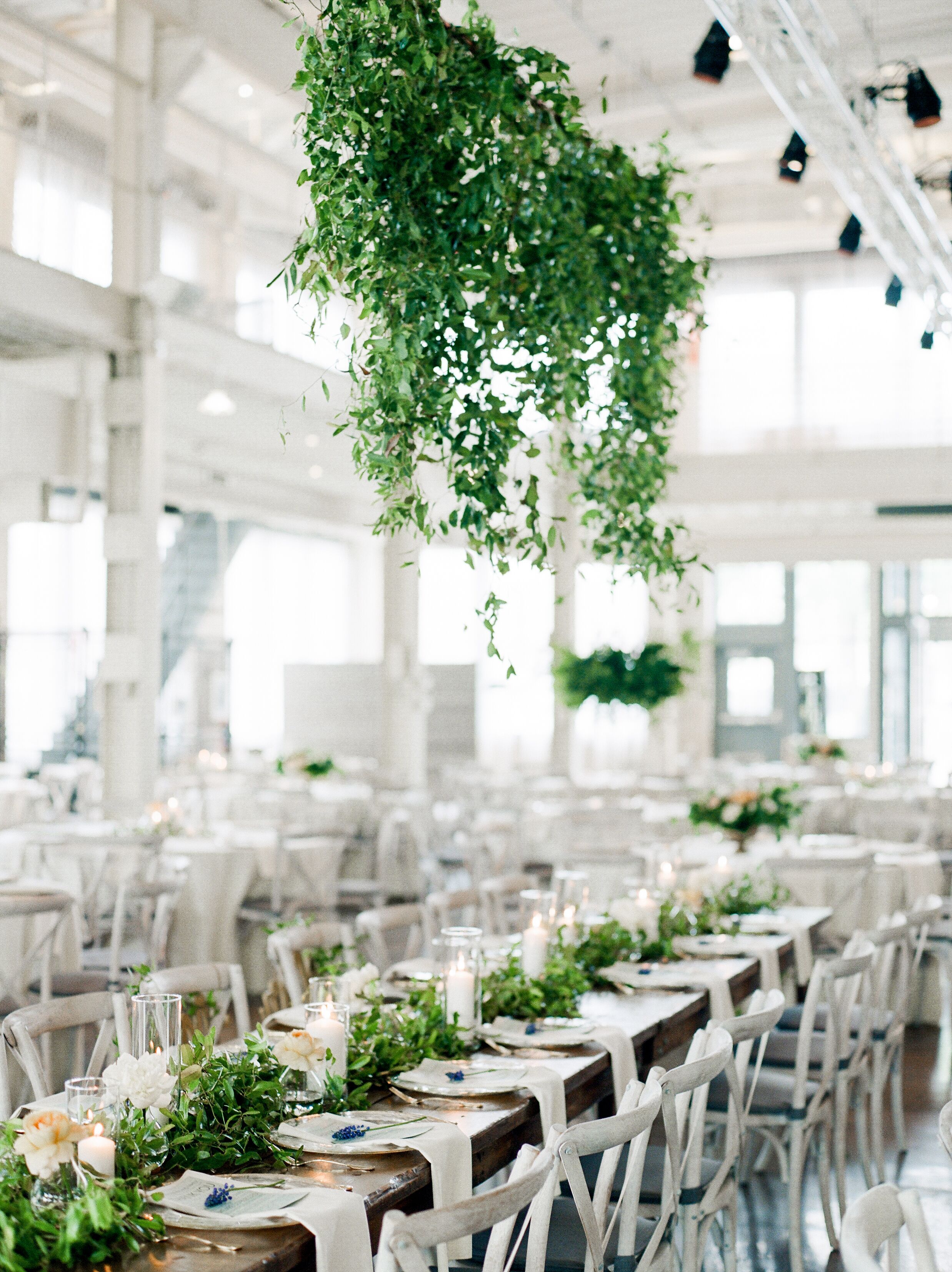 Hanging Greenery Installation in Industrial Reception Space