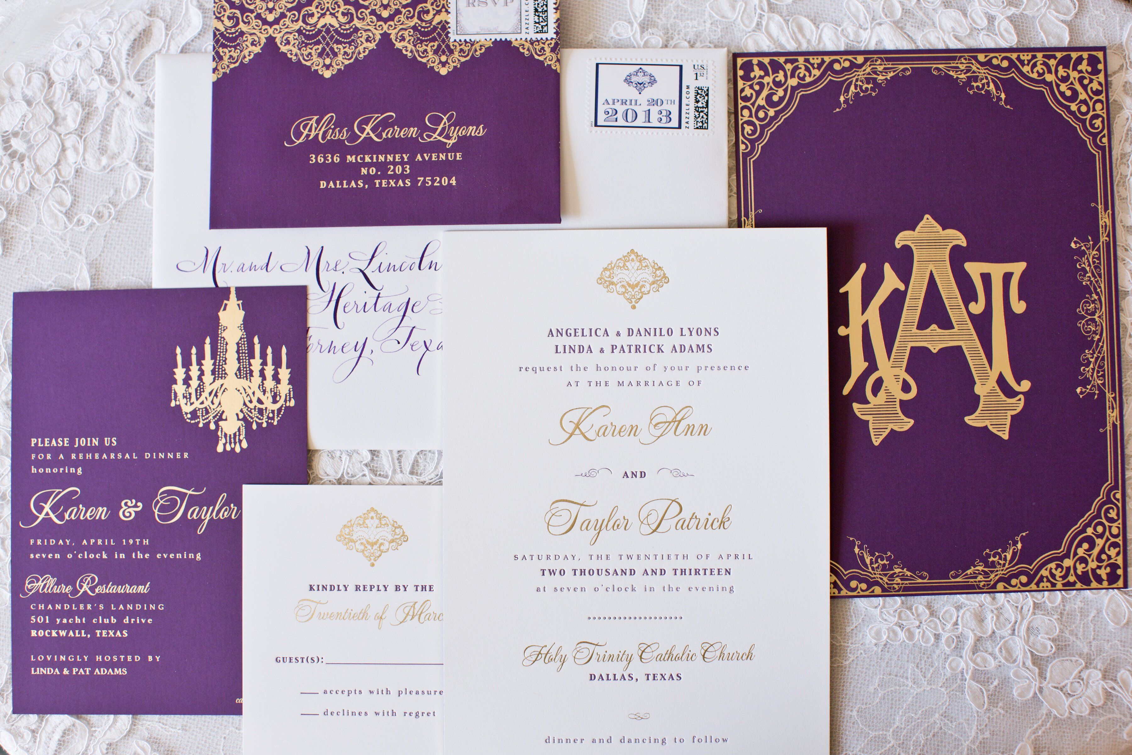 Chic Purple and Gold Wedding Invitation