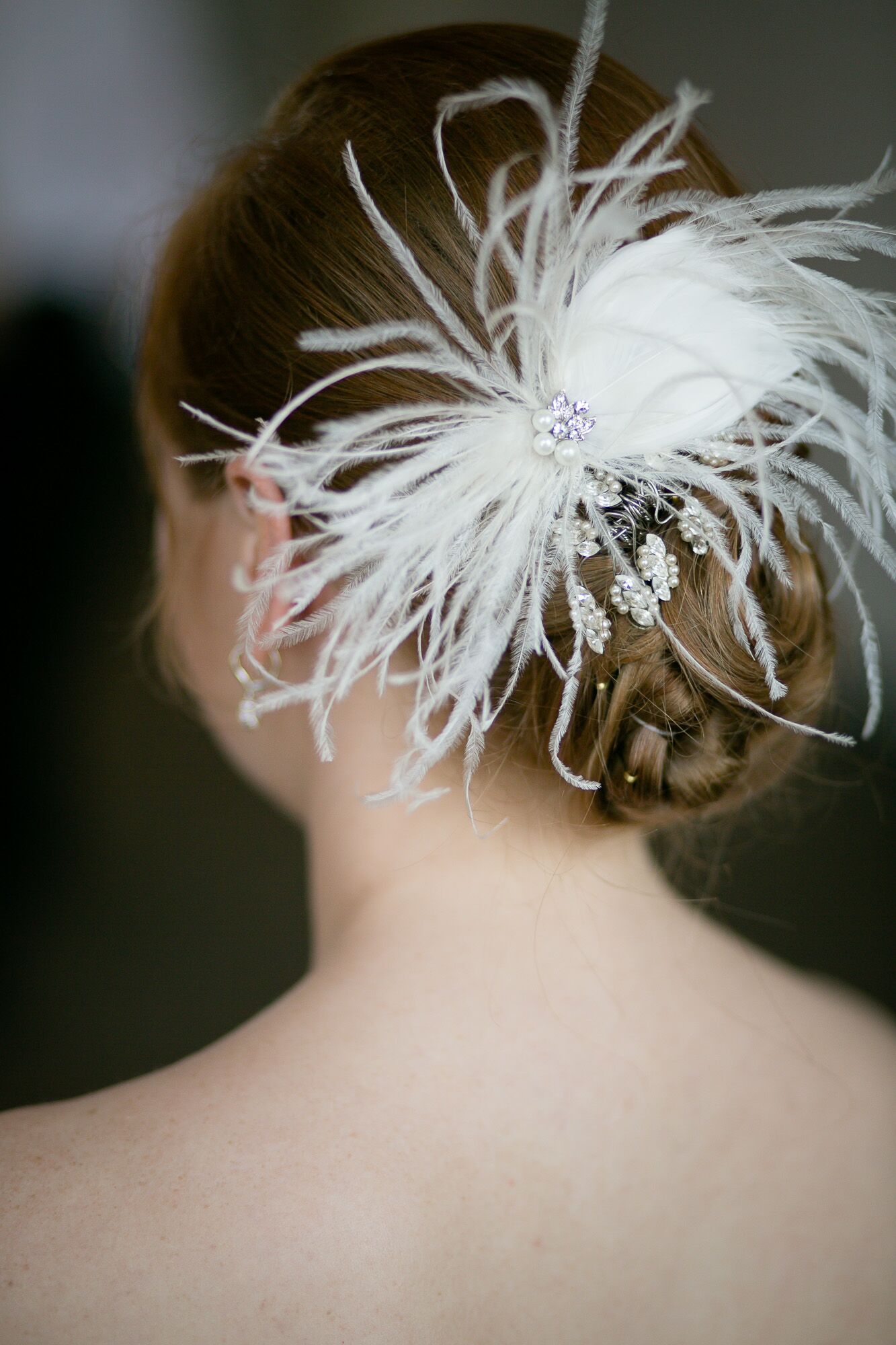 White Bow Feather Crystal Wedding Hair Accessories