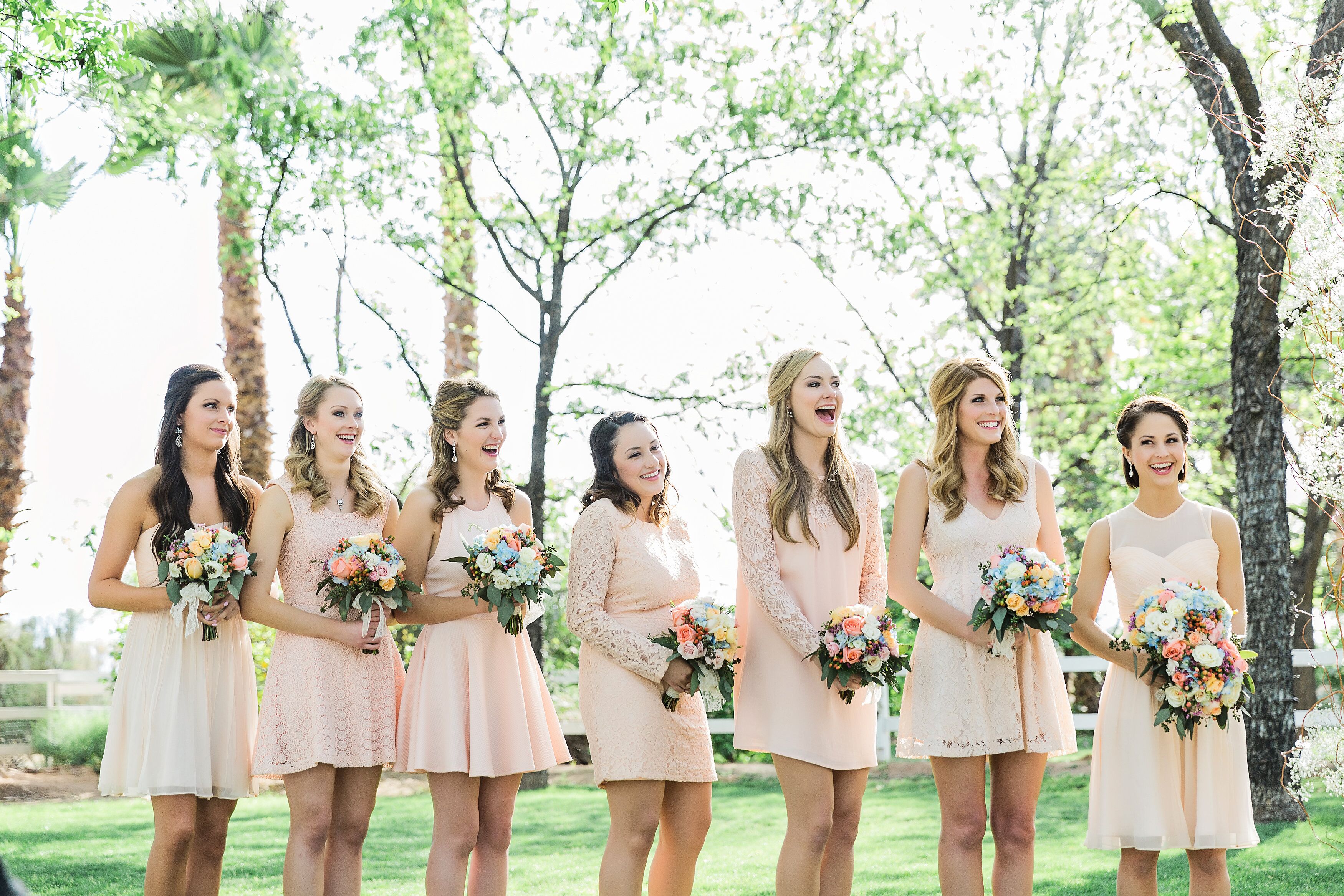 short pastel bridesmaid dresses