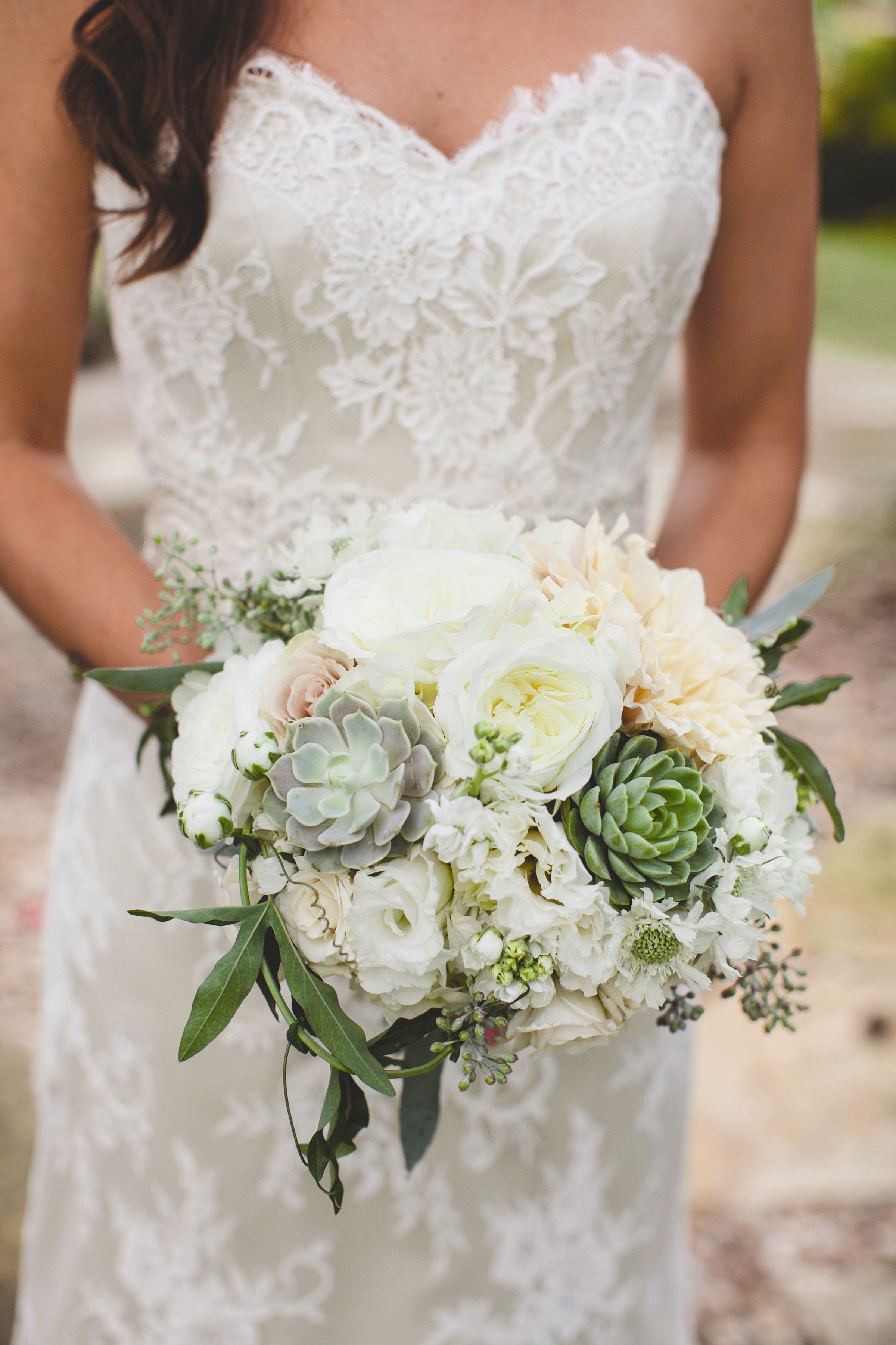 White Peony and Succulent Bridal Bouquet