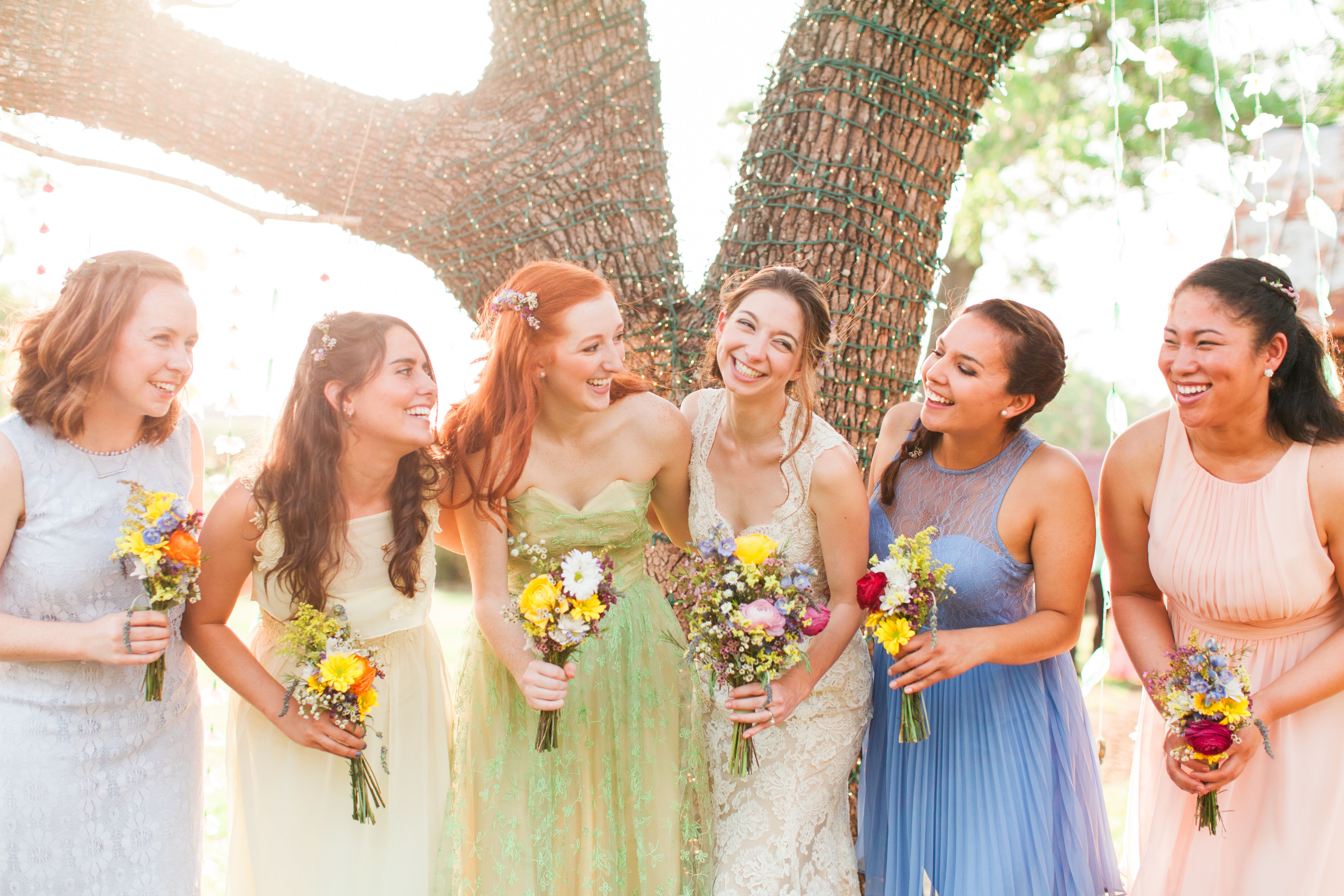 Blue Peach and Green Spring Bridesmaid Dresses