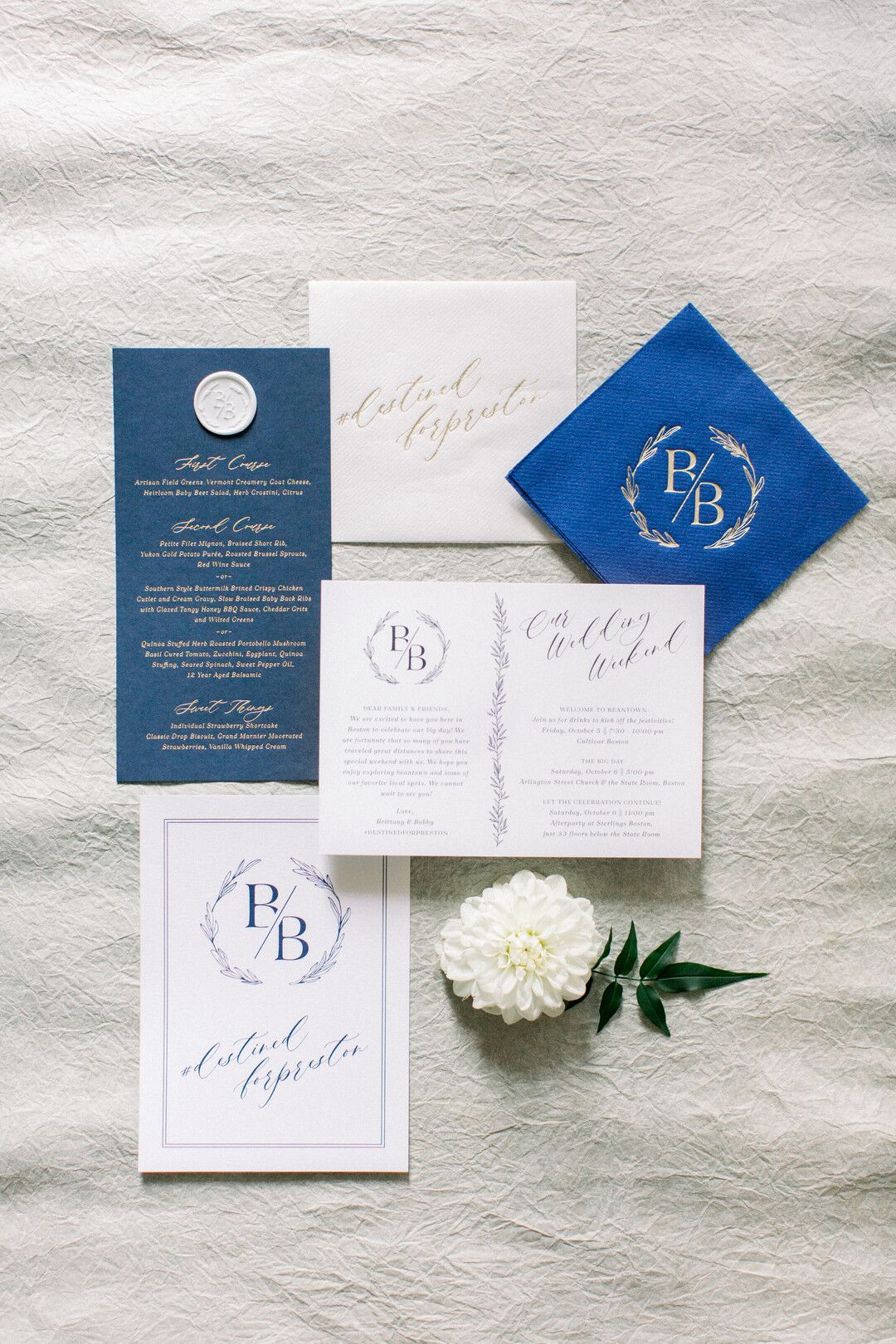 White and Blue Wedding Invitation Suite