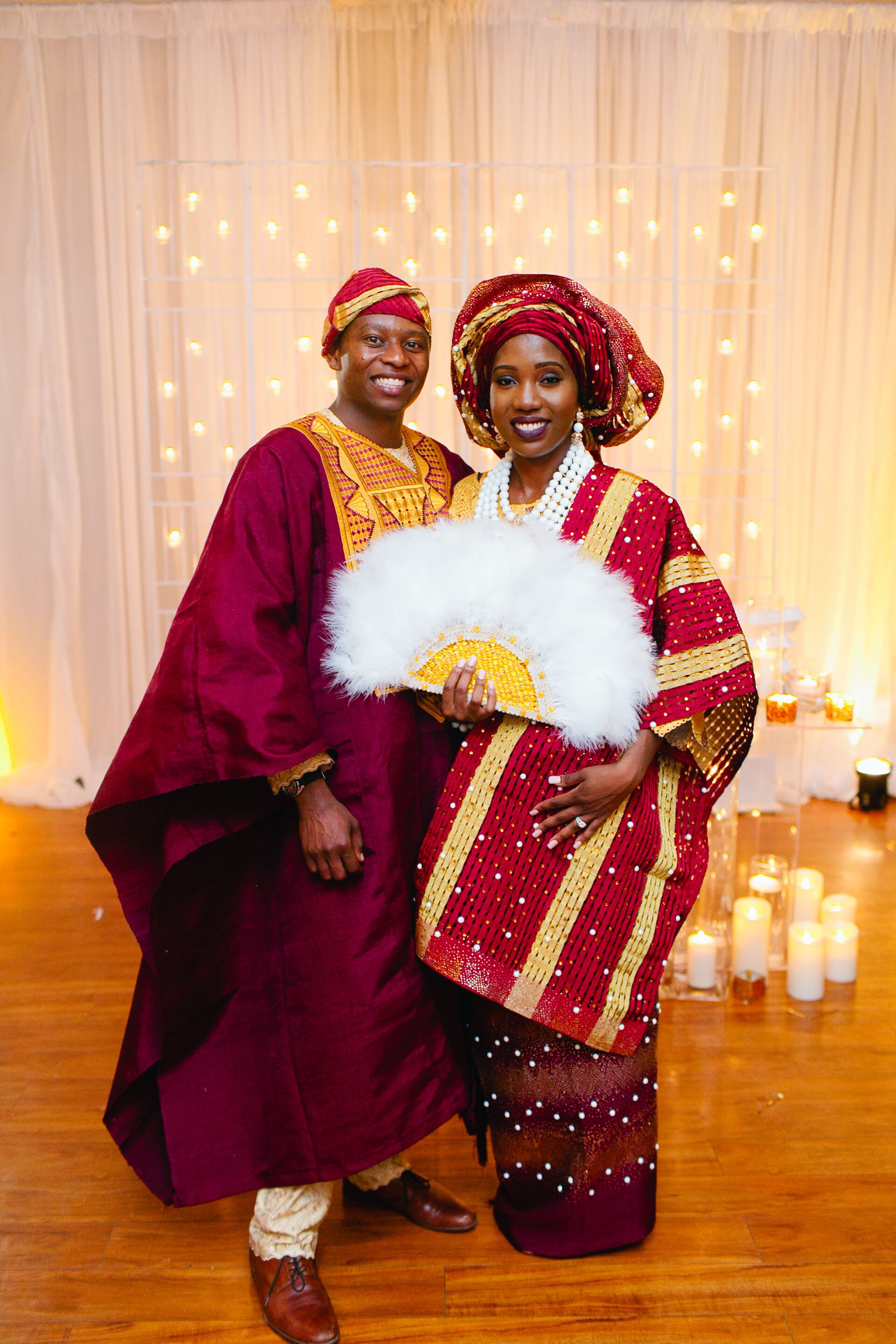 Burgundy and Gold Nigerian Wedding Attire