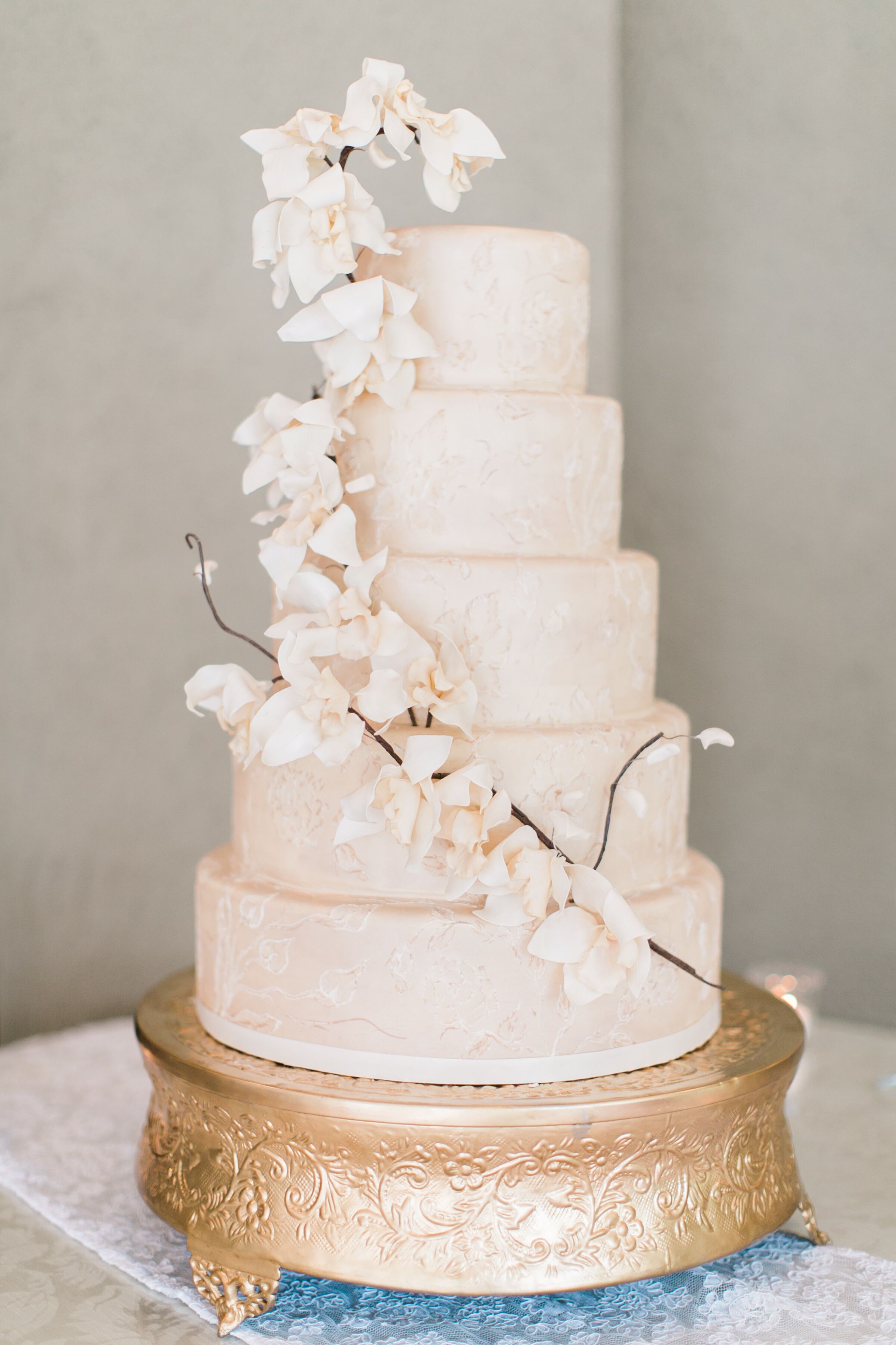 Blush Fondant Cake With Floral Etching