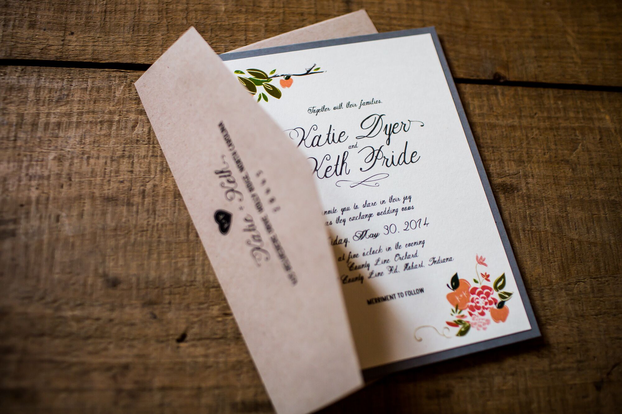 Romantic Wedding Invitation With Peach And Green Detail